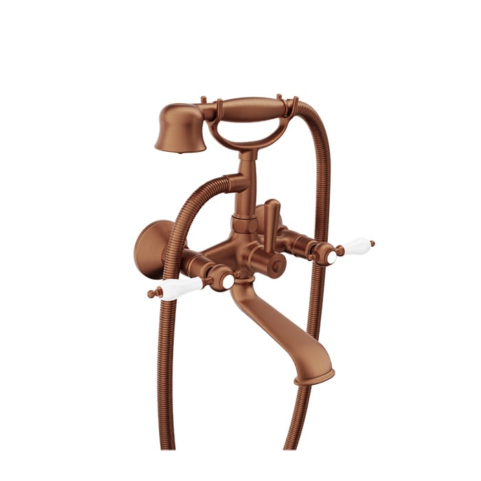 Baril VICTOIRE B74 Wall-Mounted Tub Faucet with Hand Shower B74-1201-01 in Satin Copper / White