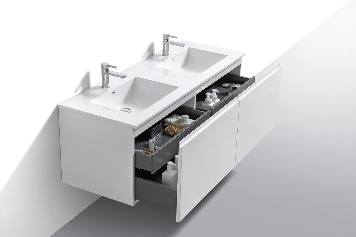 KUBEBATH 60″ BALLI MODERN BATHROOM VANITY IN Gloss White FINISH - Double Sink - Gloss White (BALLI60D-GW) view 5