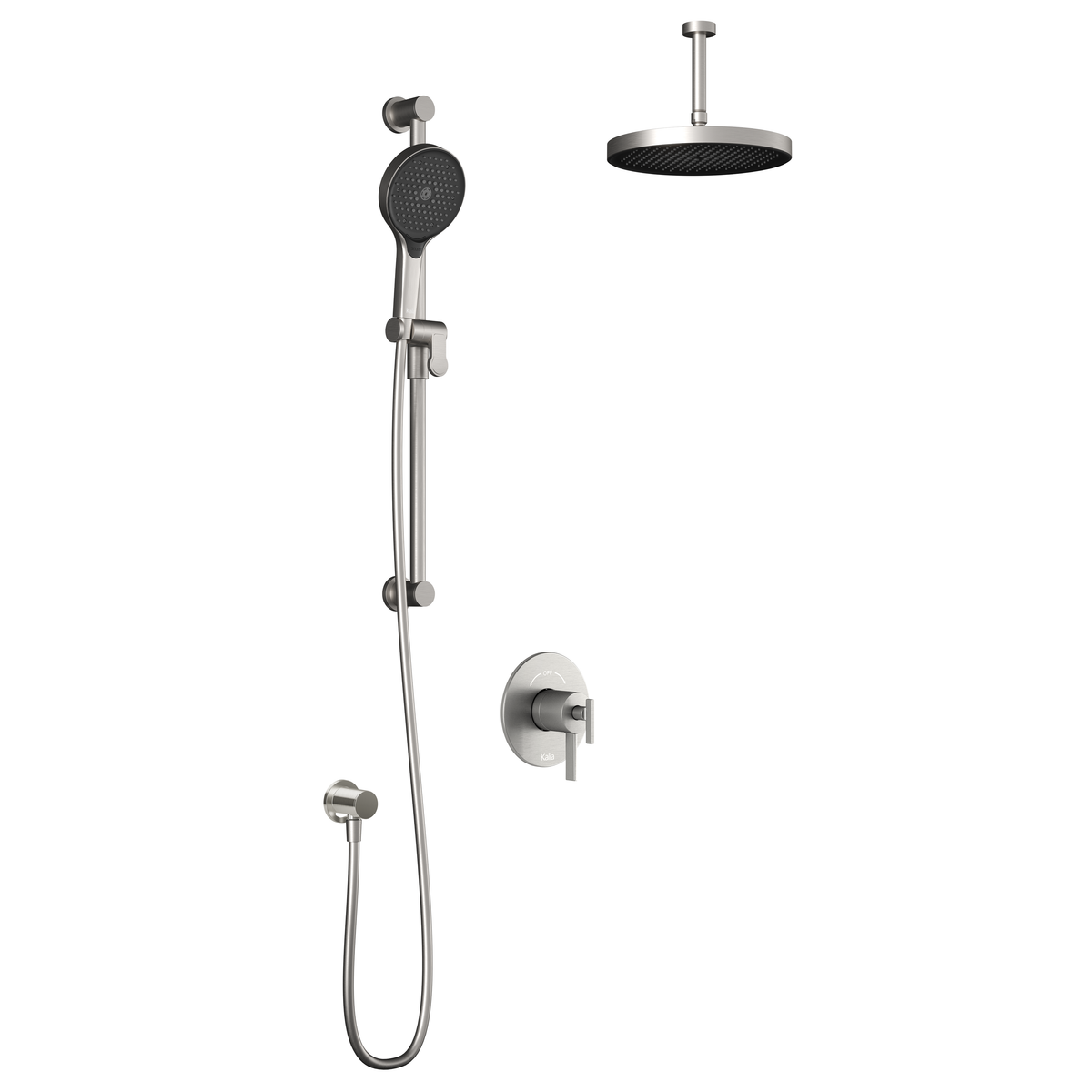 Kalia RoundOne TCD1 PLUS (Valve Not Included) : AQUATONIK T/P Coaxial Shower System with Vertical Ceiling Arm Pure Nickel PVD BF1637-125-101
