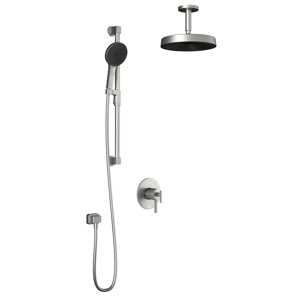 Kalia RoundOne TCD1 PREMIA (Valve Not Included) : AQUATONIK T/P Coaxial Shower System with Vertical Ceiling Arm Pure Nickel PVD BF1637-125-201