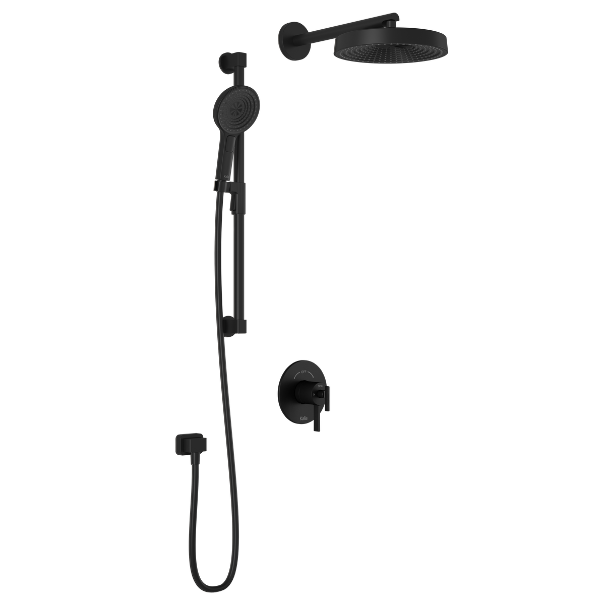 Kalia RoundOne TCD1 PREMIA (Valve Not Included) : AQUATONIK T/P Coaxial Shower System with Wallarm Matte Black BF1637-160-200