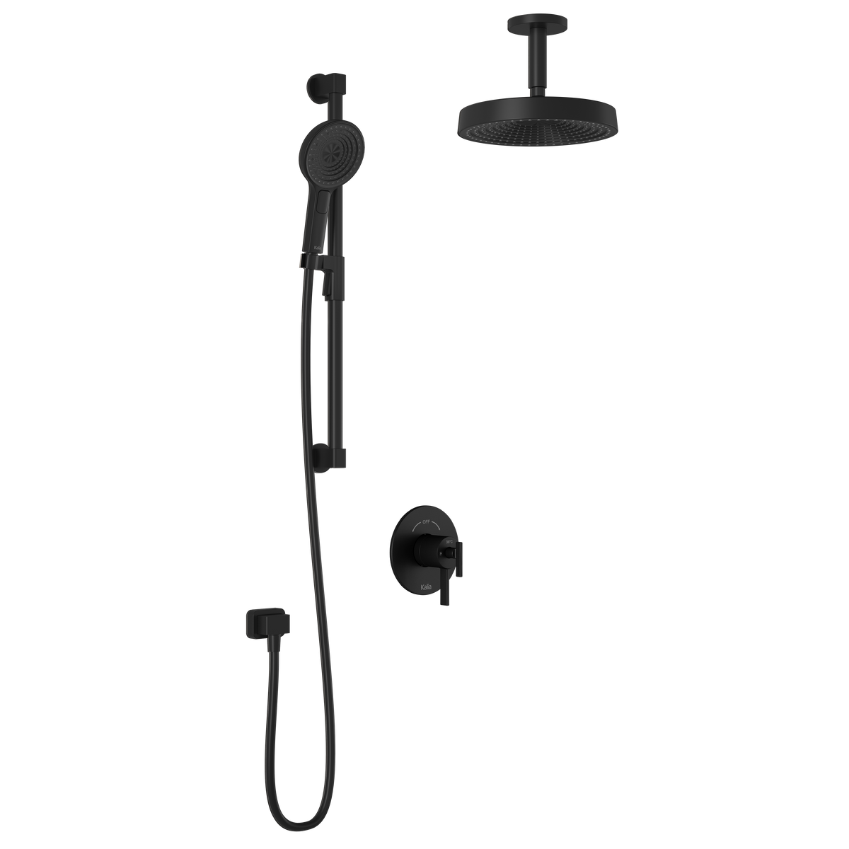 Kalia RoundOne TCD1 PREMIA (Valve Not Included) : AQUATONIK T/P Coaxial Shower System with Vertical Ceiling Arm Matte Black BF1637-160-201
