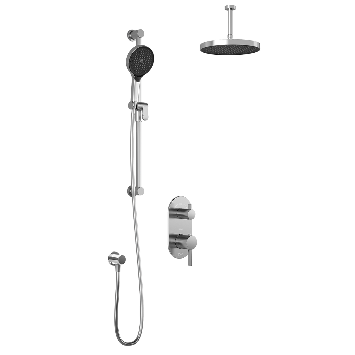 Kalia RoundOne TD2 PLUS (Valve Not Included) : AQUATONIK T/P with Diverter Shower System with Vertical Ceiling Arm Chrome BF1639-110-101