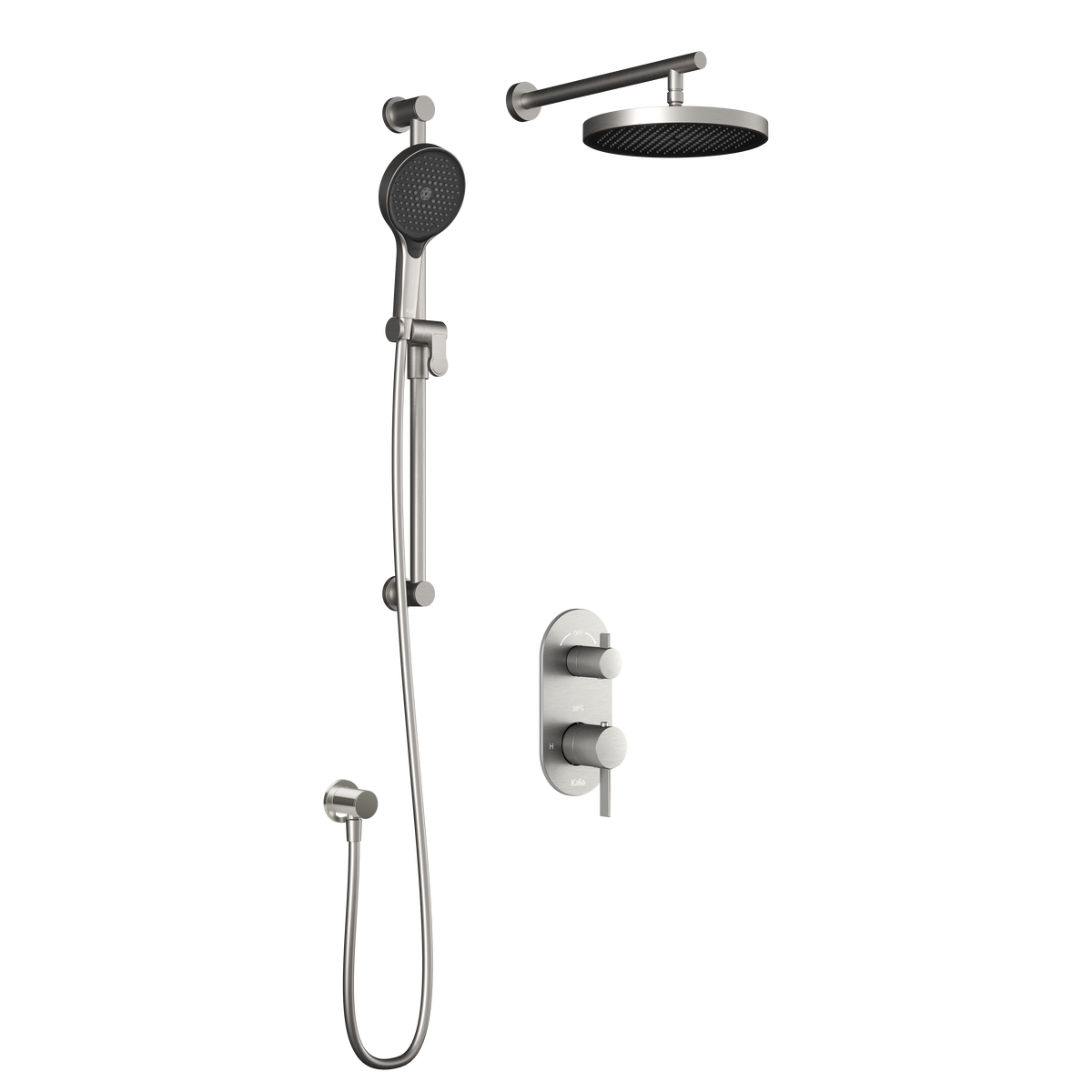 Kalia RoundOne TD2 PLUS (Valve Not Included) : AQUATONIK T/P with Diverter Shower System with Wallarm Pure Nickel PVD BF1639-125-100
