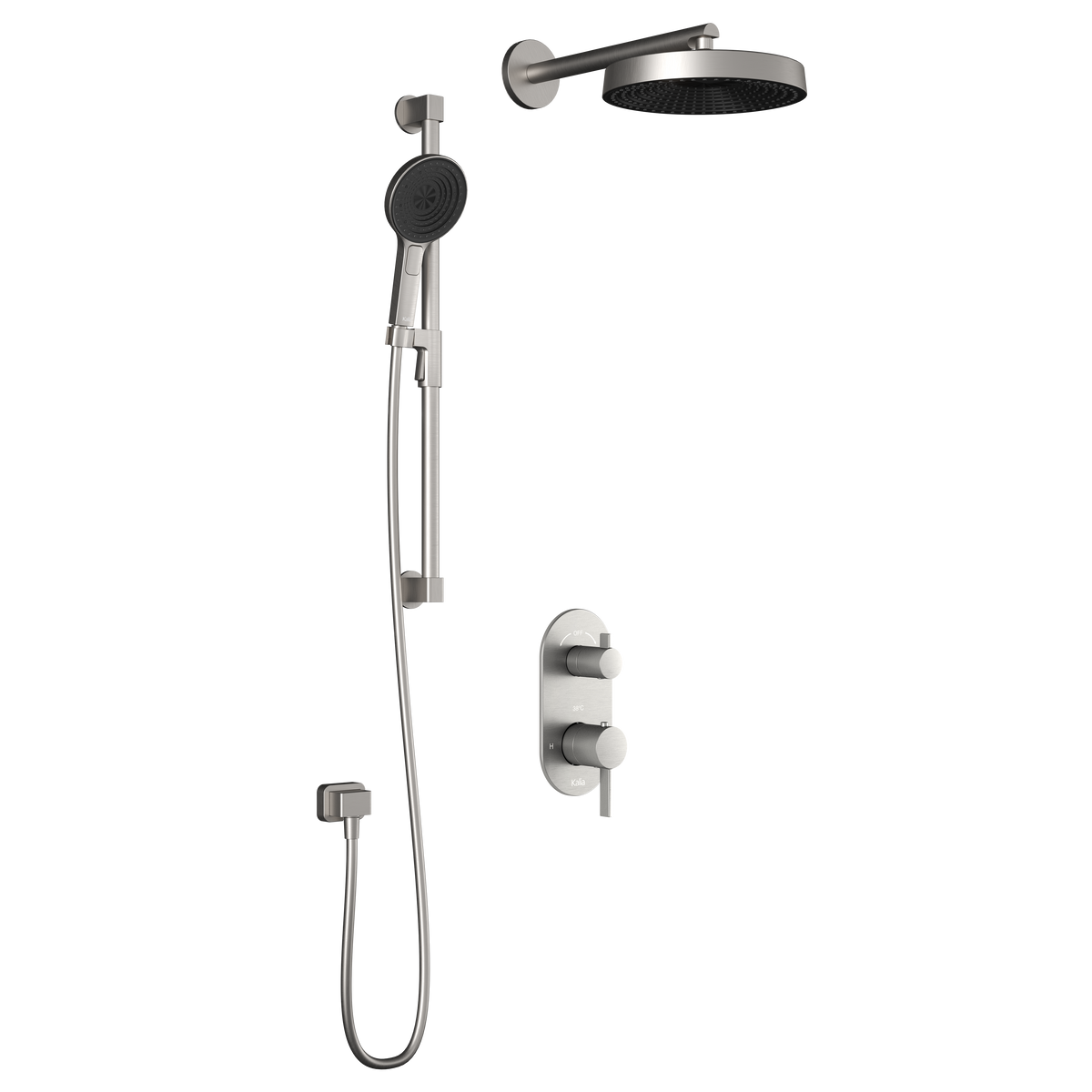 Kalia RoundOne TD2 PREMIA (Valve Not Included) : AQUATONIK T/P with Diverter Shower System with Wallarm Pure Nickel PVD BF1639-125-200