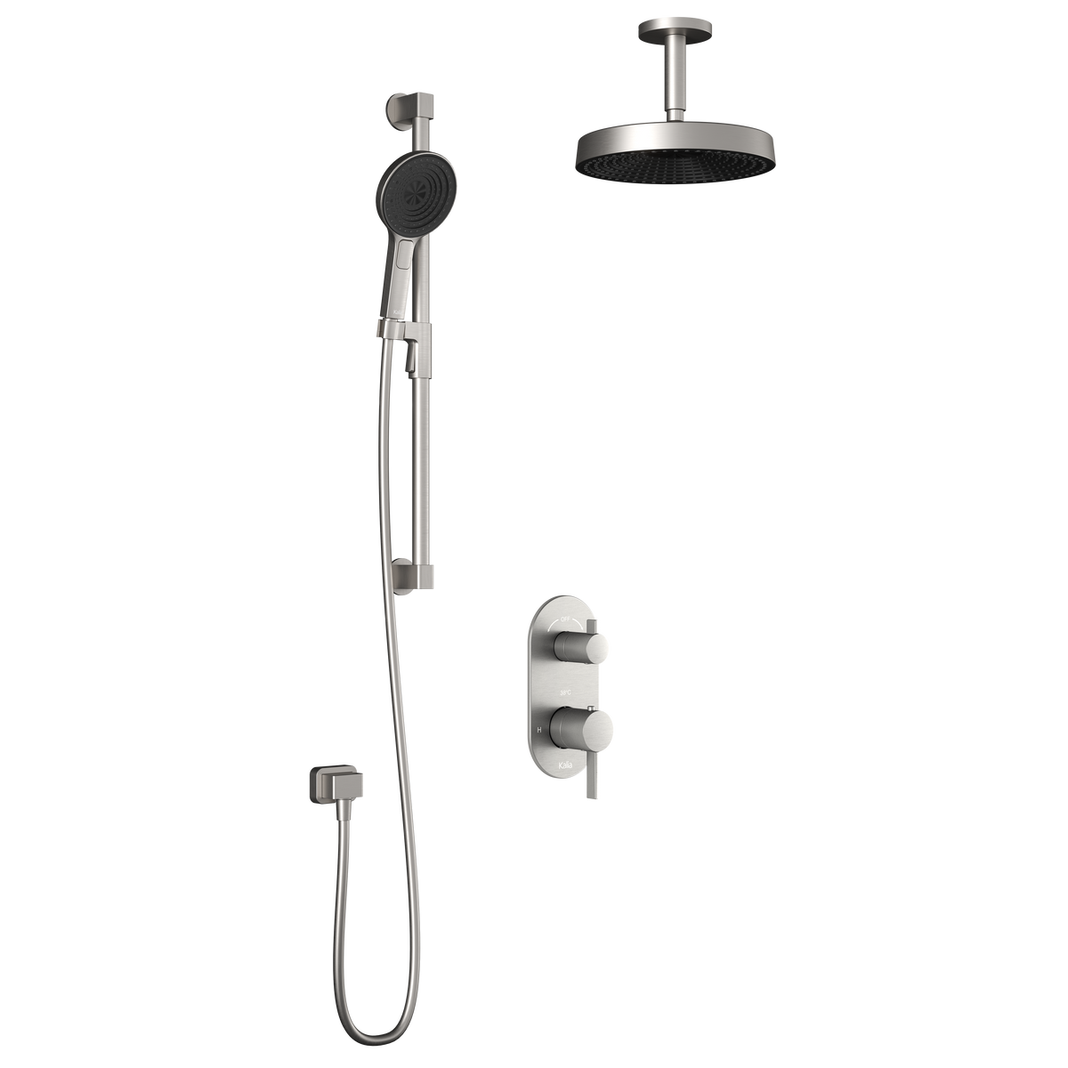 Kalia RoundOne TD2 PREMIA (Valve Not Included) : AQUATONIK T/P with Diverter Shower System with Vertical Ceiling Arm Pure Nickel PVD BF1639-125-201