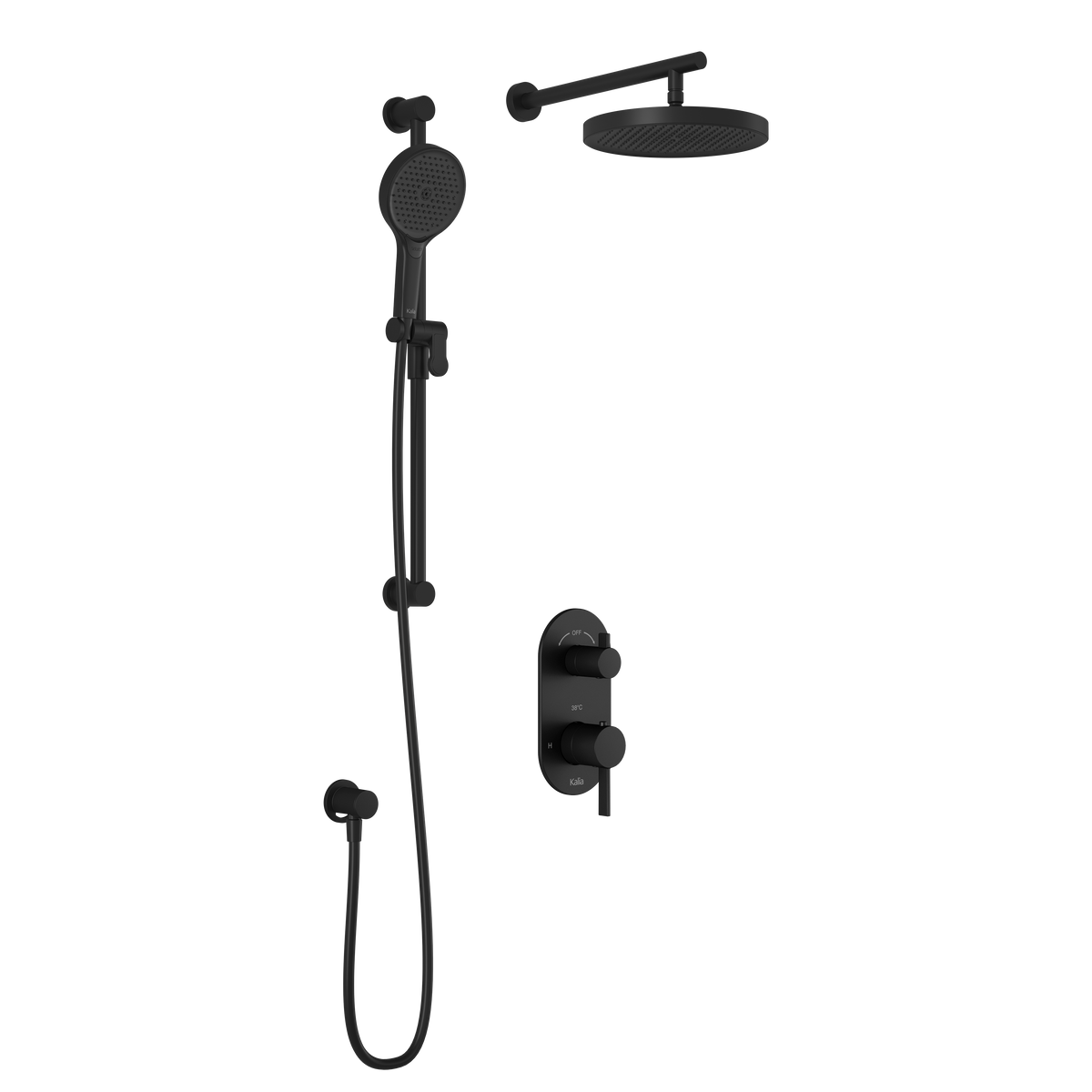Kalia RoundOne TD2 PLUS (Valve Not Included) : AQUATONIK T/P with Diverter Shower System with Wallarm Matte Black BF1639-160-100