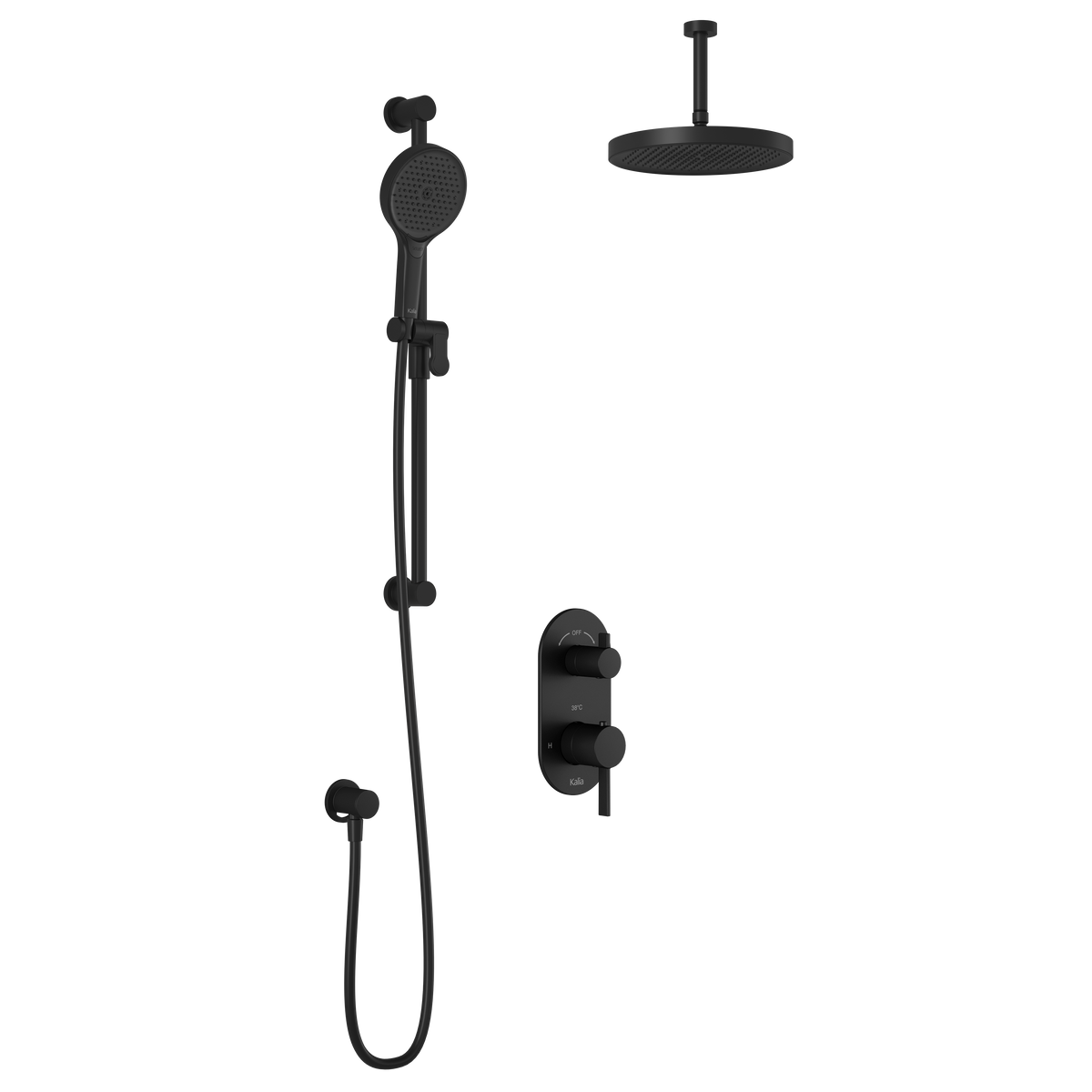 Kalia RoundOne TD2 PLUS (Valve Not Included) : AQUATONIK T/P with Diverter Shower System with Vertical Ceiling Arm Matte Black BF1639-160-101