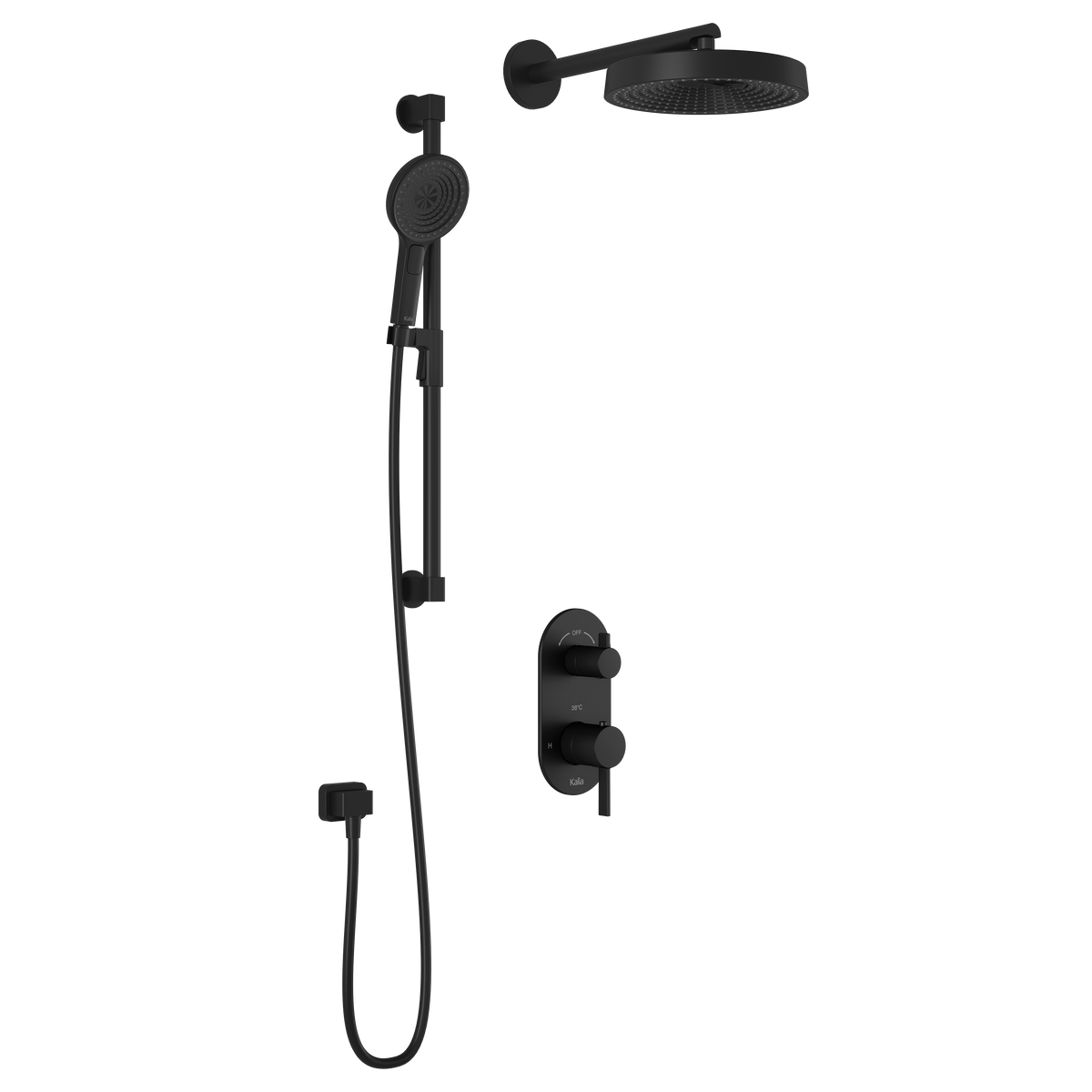 Kalia RoundOne TD2 PREMIA (Valve Not Included) : AQUATONIK T/P with Diverter Shower System with Wallarm Matte Black BF1639-160-200
