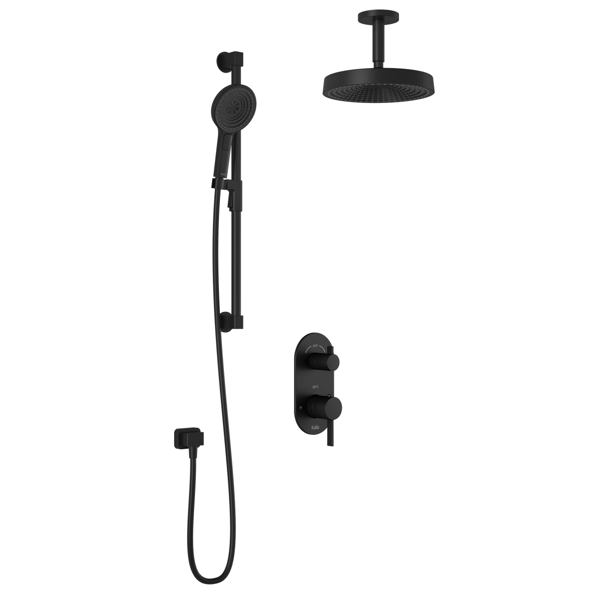 Kalia RoundOne TD2 PREMIA (Valve Not Included) : AQUATONIK T/P with Diverter Shower System with Vertical Ceiling Arm Matte Black BF1639-160-201