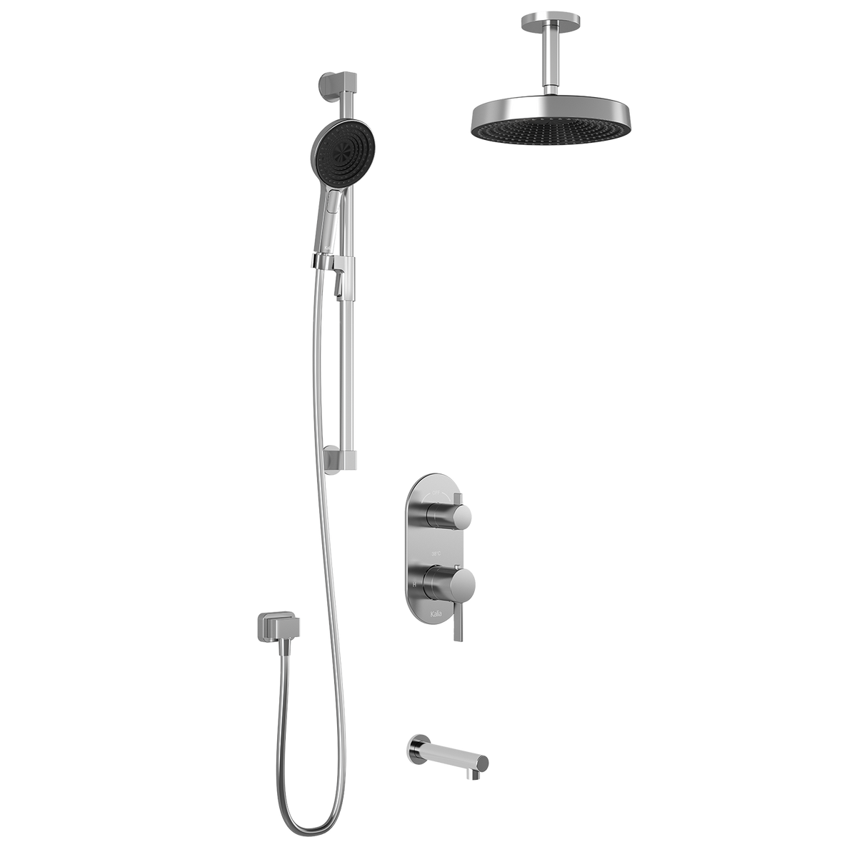 Kalia RoundOne TD3 PREMIA (Valve Not Included) : AQUATONIK T/P with Diverter Shower System with Vertical Ceiling Arm Chrome BF1643-110-201