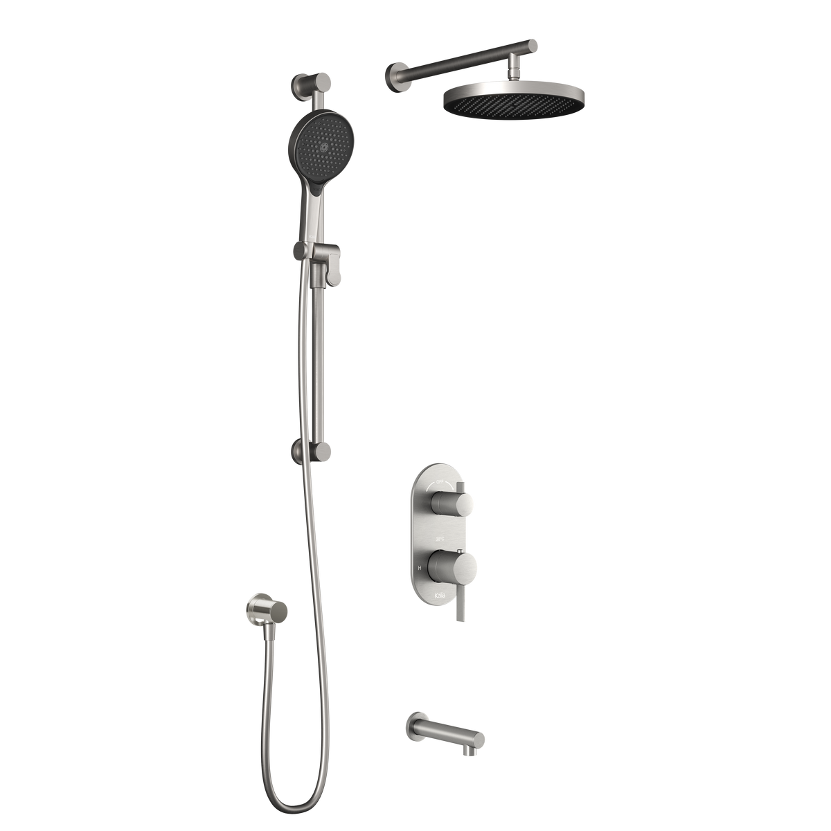 Kalia RoundOne TD3 PLUS (Valve Not Included) : AQUATONIK T/P with Diverter Shower System with Wallarm Pure Nickel PVD BF1643-125-100