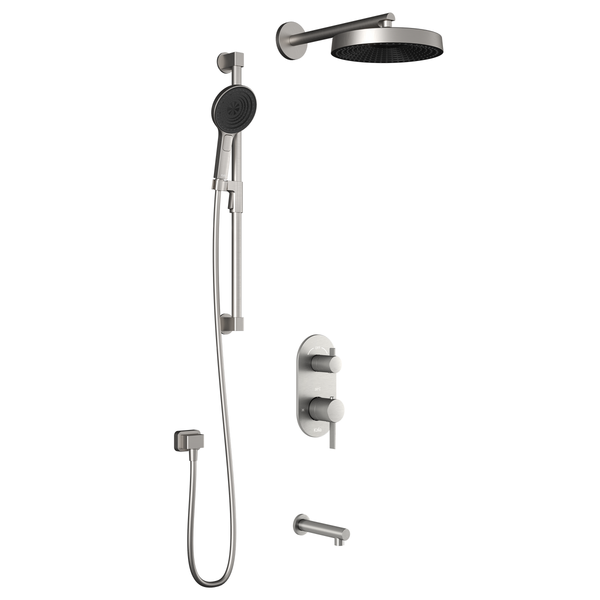 Kalia RoundOne TD3 PREMIA (Valve Not Included) : AQUATONIK T/P with Diverter Shower System with Wallarm Pure Nickel PVD BF1643-125-200