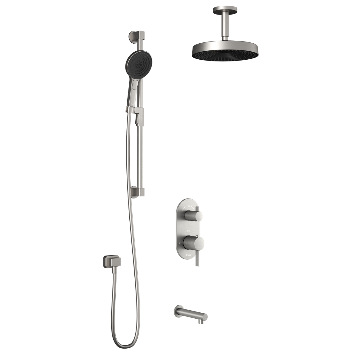Kalia RoundOne TD3 PREMIA (Valve Not Included) : AQUATONIK T/P with Diverter Shower System with Vertical Ceiling Arm Pure Nickel PVD BF1643-125-201