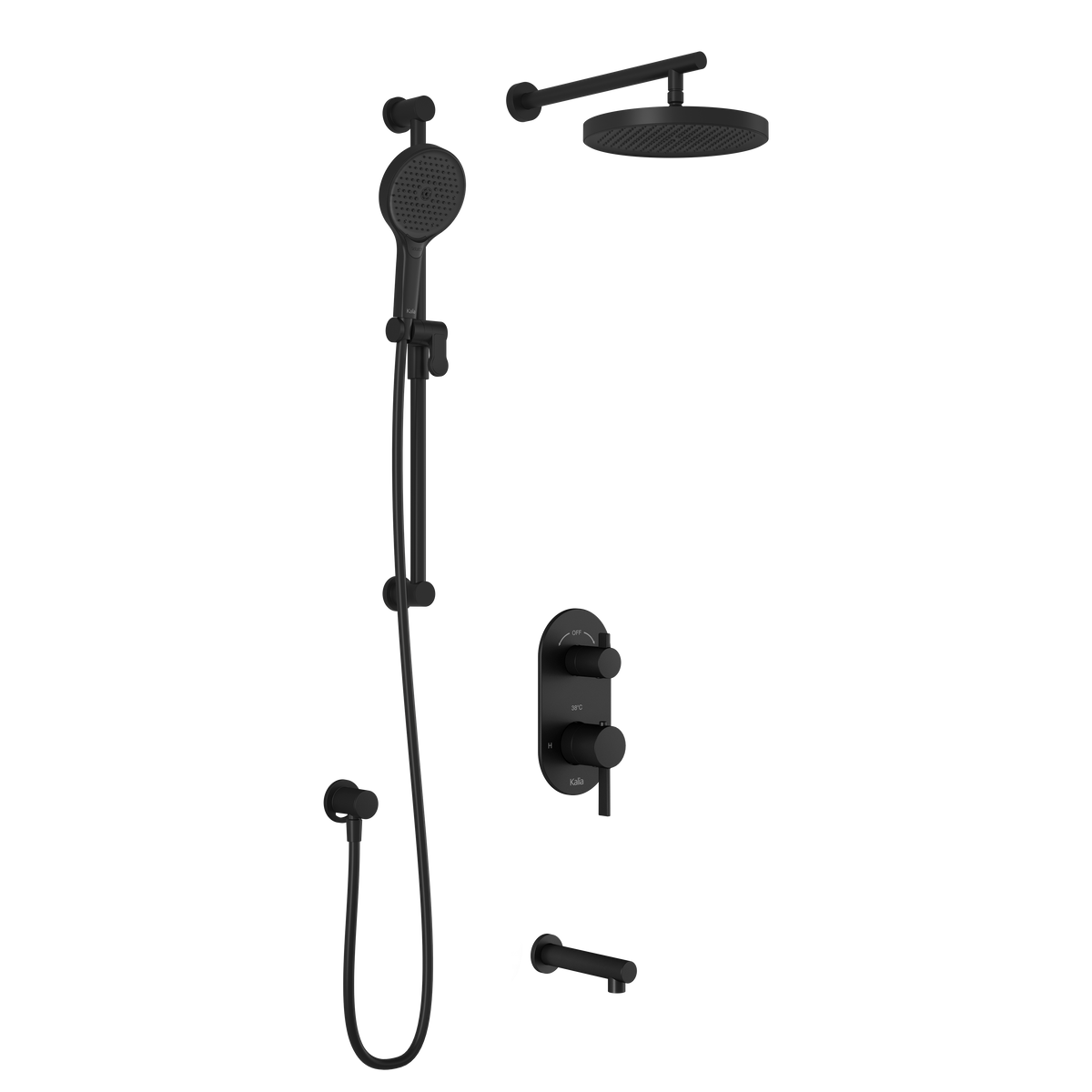 Kalia RoundOne TD3 PLUS (Valve Not Included) : AQUATONIK T/P with Diverter Shower System with Wallarm Matte Black BF1643-160-100