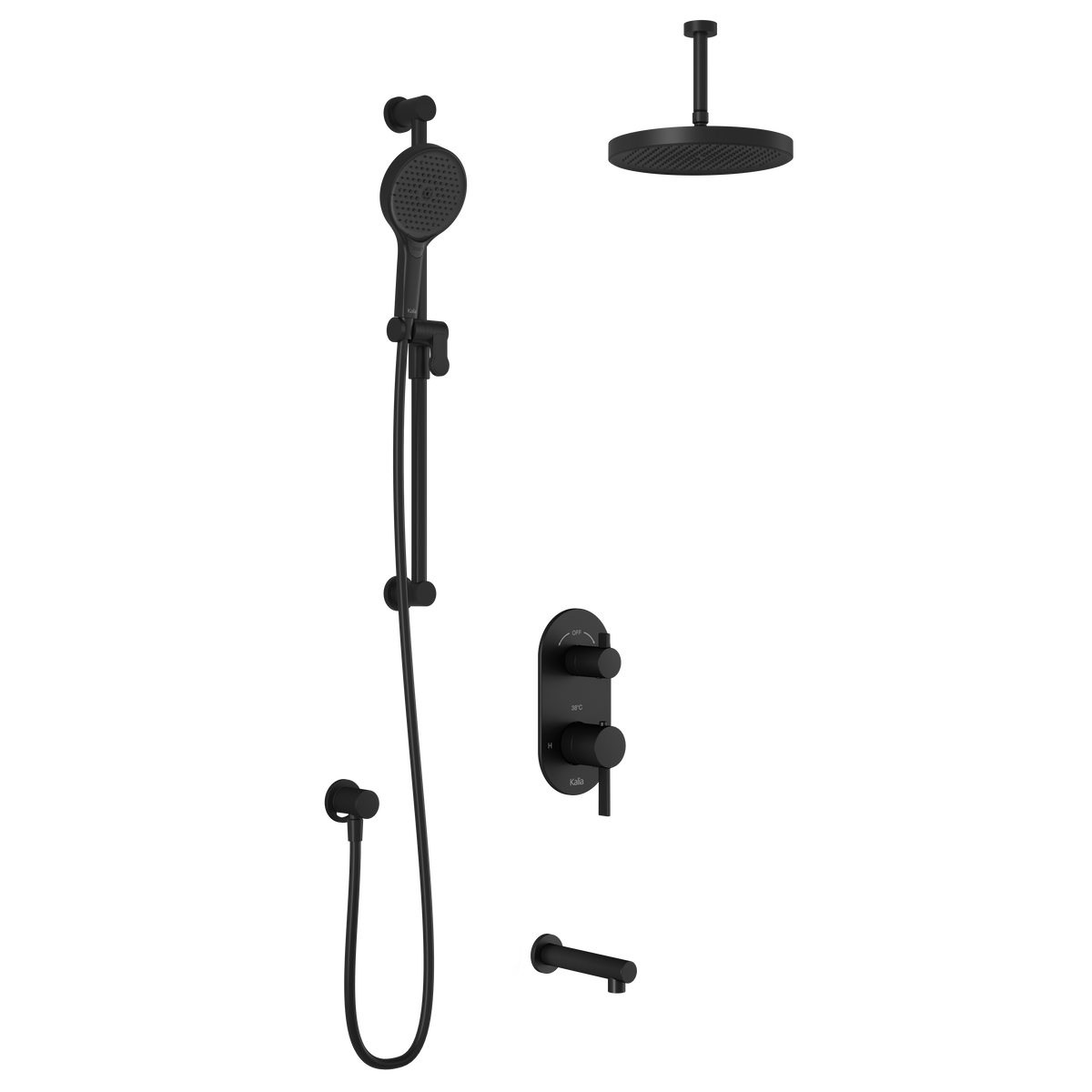 Kalia RoundOne TD3 PLUS (Valve Not Included) : AQUATONIK T/P with Diverter Shower System with Vertical Ceiling Arm Matte Black BF1643-160-101