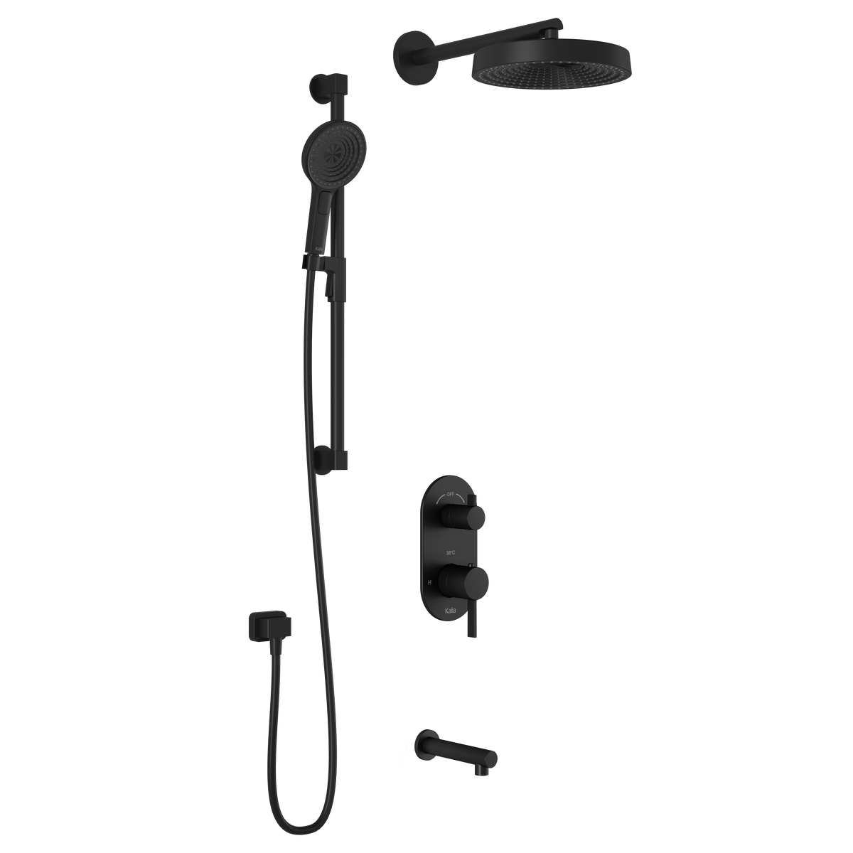 Kalia RoundOne TD3 PREMIA (Valve Not Included) : AQUATONIK T/P with Diverter Shower System with Wallarm Matte Black BF1643-160-200