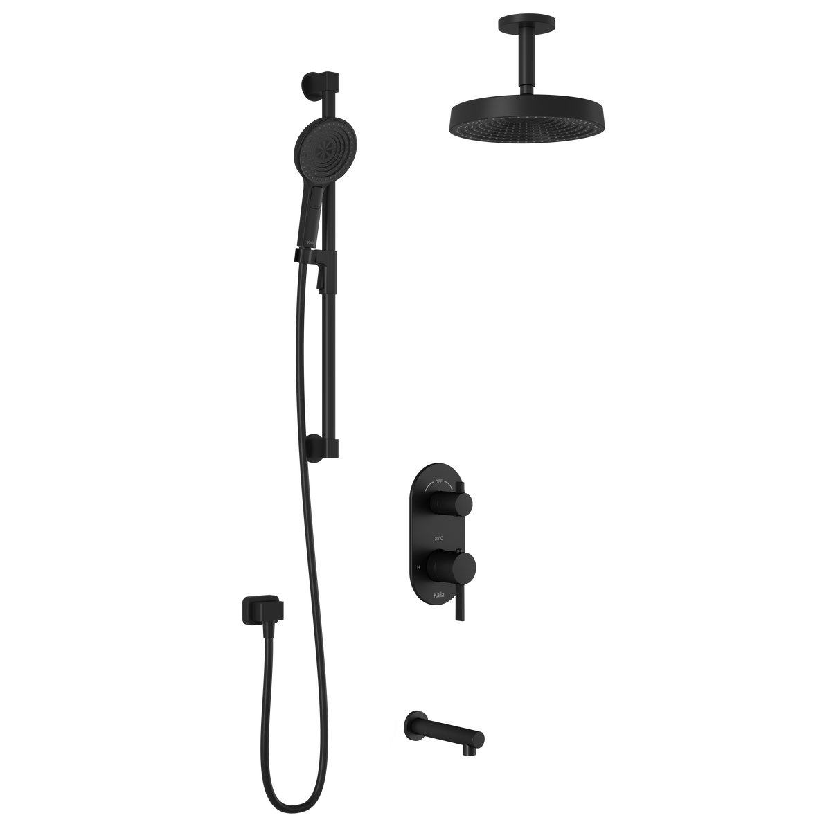 Kalia RoundOne TD3 PREMIA (Valve Not Included) : AQUATONIK T/P with Diverter Shower System with Vertical Ceiling Arm Matte Black BF1643-160-201