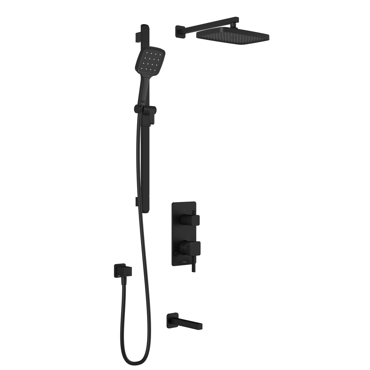 Kalia SquareOne TD3 PLUS (Valve Not Included) : AQUATONIK T/P with Diverter Shower System with Wallarm Matte Black BF1655-160-100