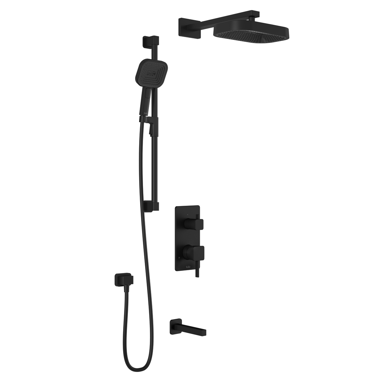 Kalia SquareOne TD3 PREMIA (Valve Not Included) : AQUATONIK T/P with Diverter Shower System with Wallarm Matte Black BF1655-160-200