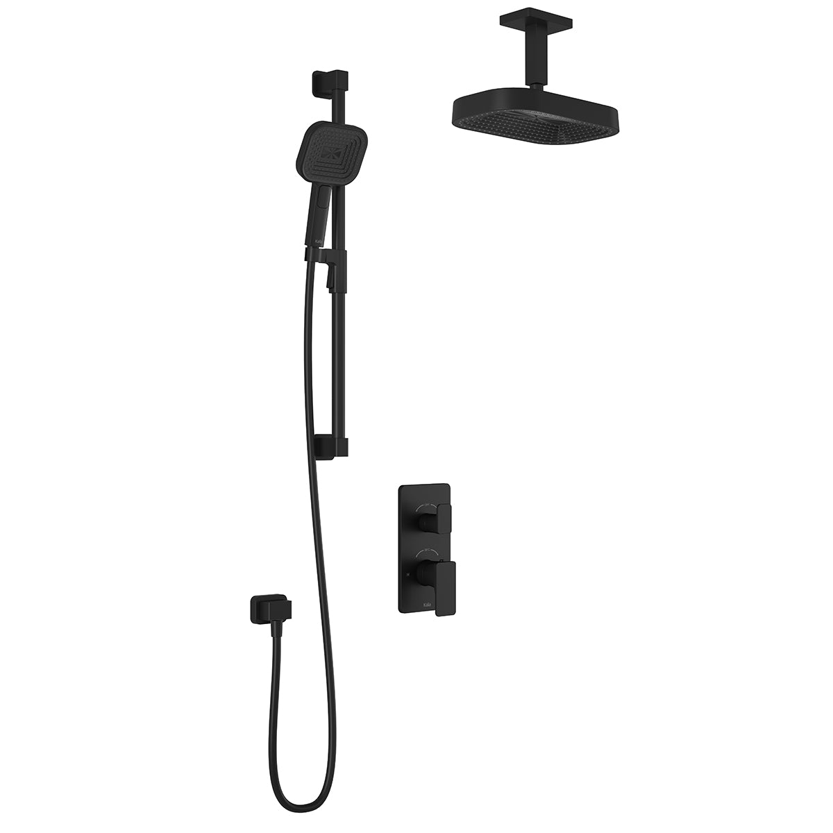 Kalia KAREO TD2 PREMIA : AQUATONIK T/P with Diverter Shower System with Vertical Ceiling Arm Matte Black BF1981-160-201
