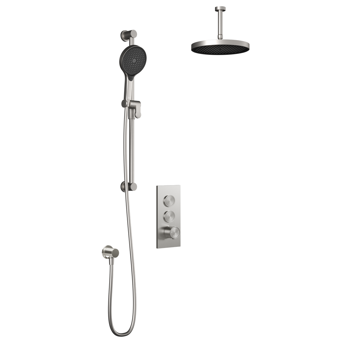 Kalia RoundOne TB2 PLUS : AQUATONIK T/P Push-Button Shower System with Vertical Ceiling Arm Pure Nickel PVD BF2064-125-101