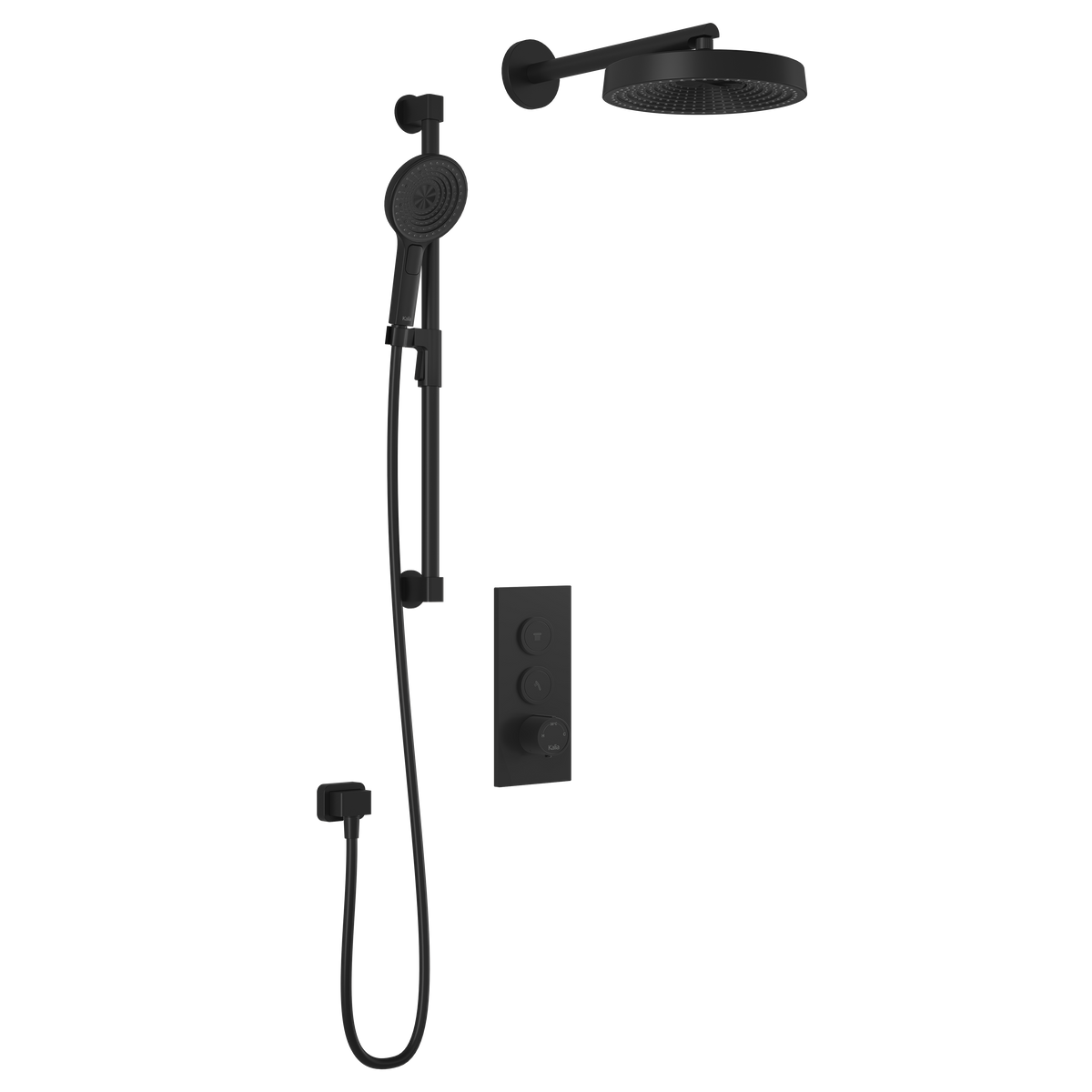 Kalia RoundOne TB2 PREMIA : AQUATONIK T/P Push-Button Shower System with Wallarm Matte Black BF2064-160-200