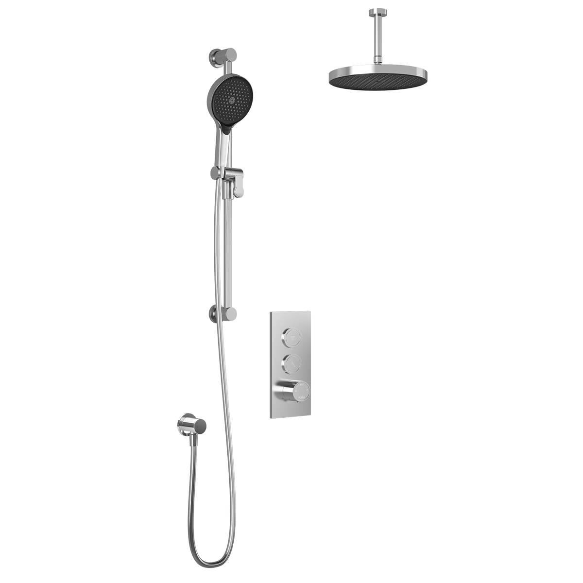 Kalia RoundOne TB2 PLUS (Valve Not Included) : AQUATONIK T/P Push-Button Shower System with Vertical Ceiling Arm Chrome BF2065-110-101