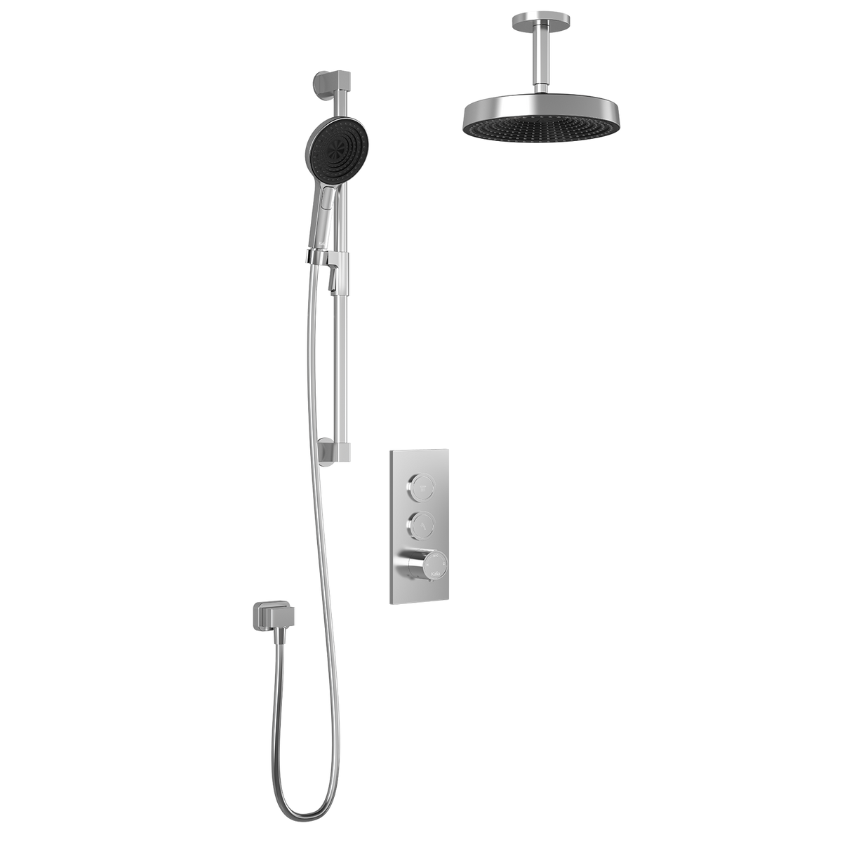 Kalia RoundOne TB2 PREMIA (Valve Not Included) : AQUATONIK T/P Push-Button Shower System with Vertical Ceiling Arm Chrome BF2065-110-201