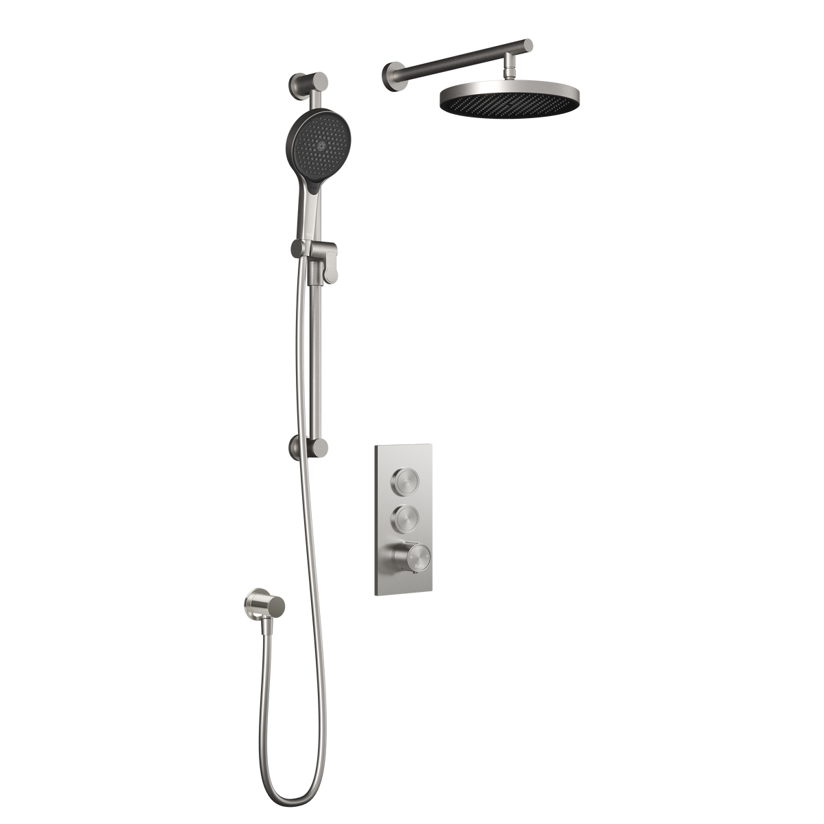 Kalia RoundOne TB2 PLUS (Valve Not Included) : AQUATONIK T/P Push-Button Shower System with Wallarm Pure Nickel PVD BF2065-125-100