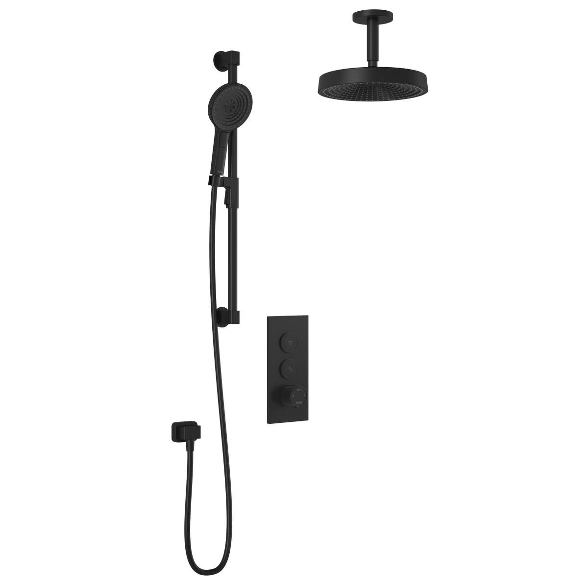 Kalia RoundOne TB2 PREMIA (Valve Not Included) : AQUATONIK T/P Push-Button Shower System with Vertical Ceiling Arm Matte Black BF2065-160-201