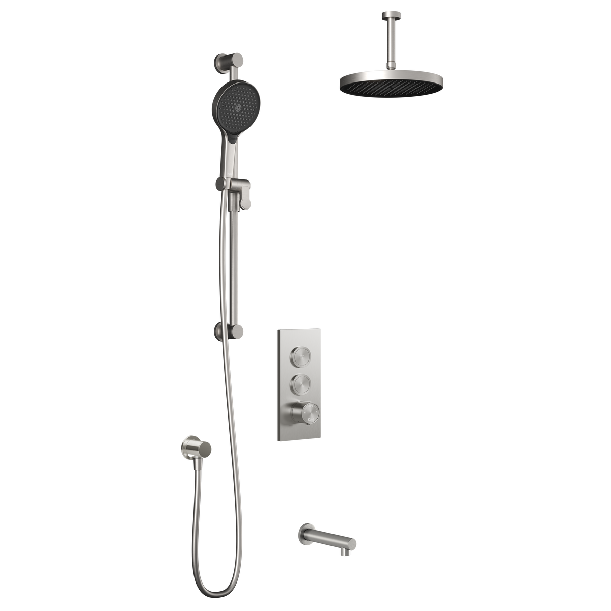 Kalia RoundOne TB3 PLUS : AQUATONIK T/P Push-Button Shower System with Vertical Ceiling Arm Pure Nickel PVD BF2066-125-101