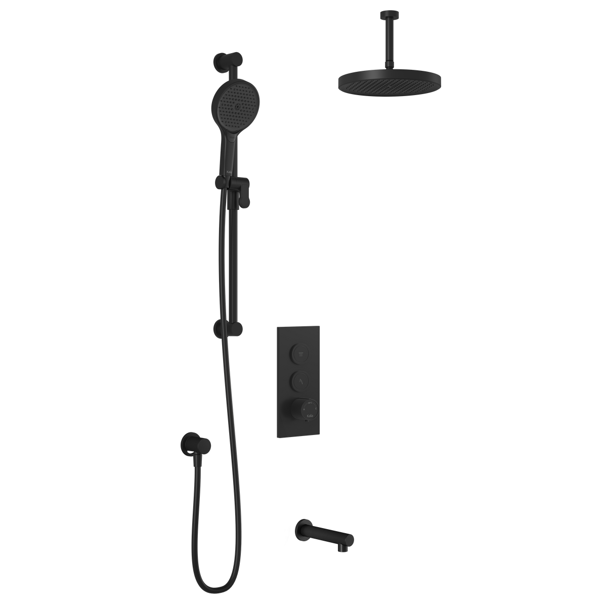 Kalia RoundOne TB3 PLUS : AQUATONIK T/P Push-Button Shower System with Vertical Ceiling Arm Matte Black BF2066-160-101