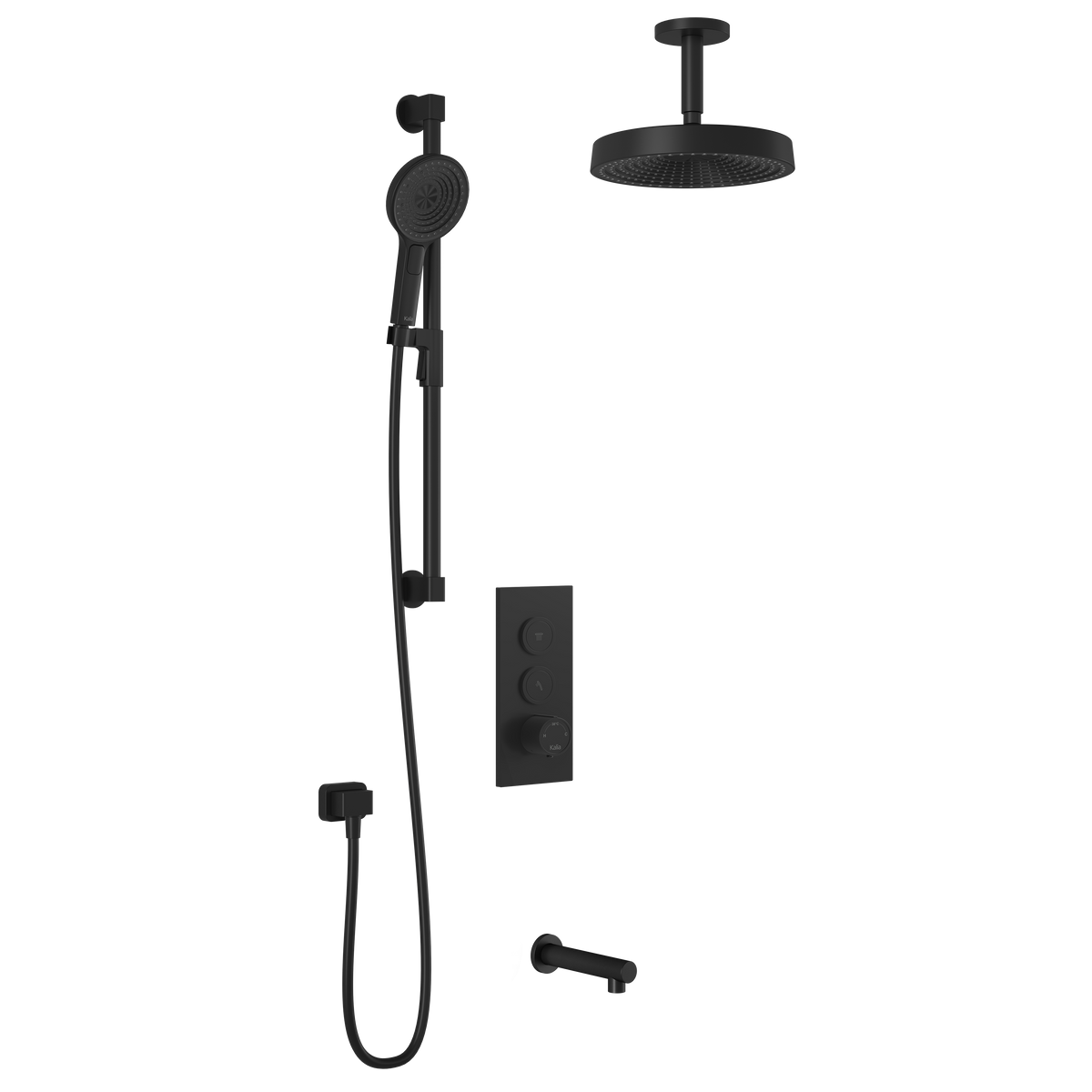 Kalia RoundOne TB3 PREMIA : AQUATONIK T/P Push-Button Shower System with Vertical Ceiling Arm Matte Black BF2066-160-201