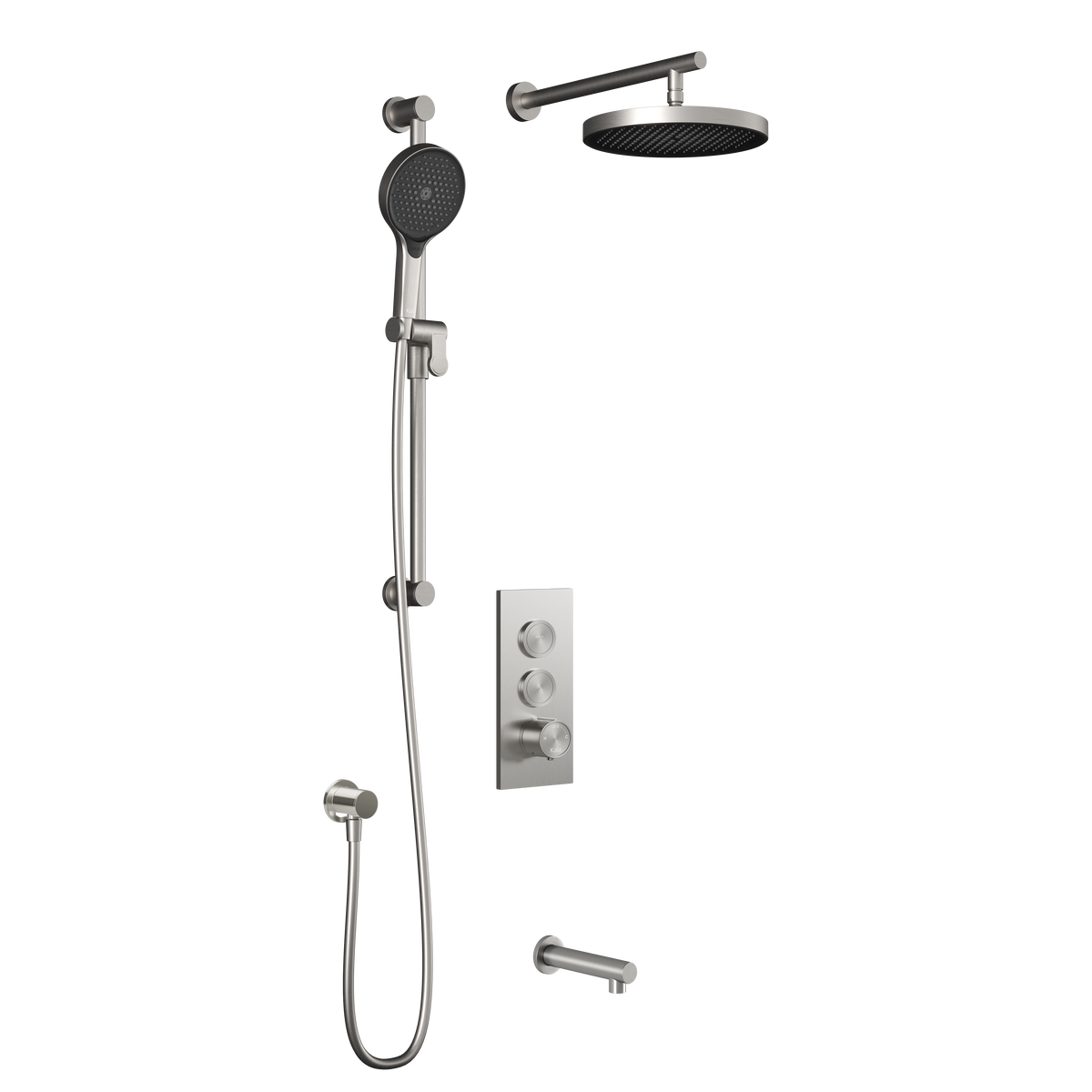 Kalia RoundOne TB3 PLUS (Valve Not Included) : AQUATONIK T/P Push-Button Shower System with Wallarm Pure Nickel PVD BF2067-125-100