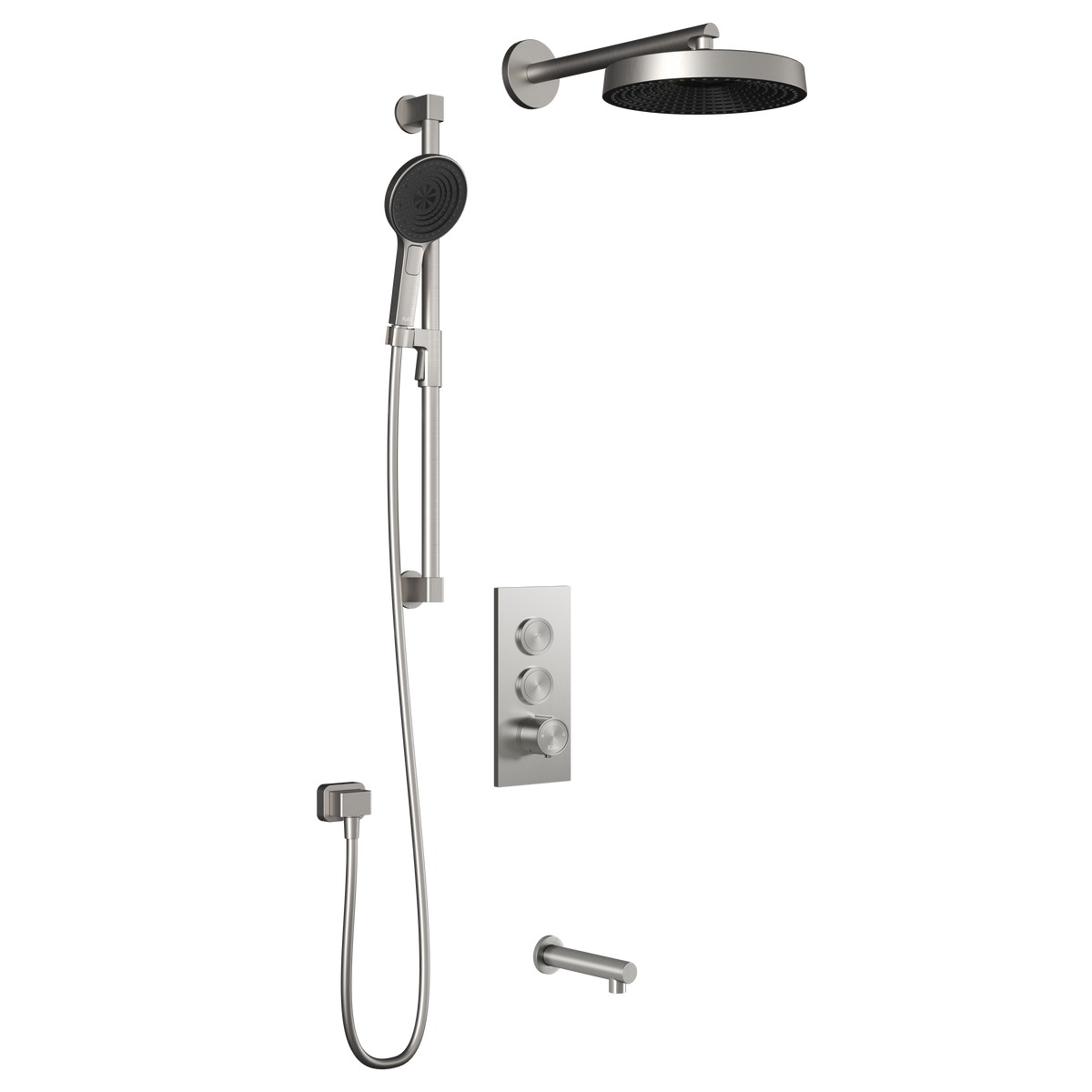 Kalia RoundOne TB3 PREMIA (Valve Not Included) : AQUATONIK T/P Push-Button Shower System with Wallarm Pure Nickel PVD BF2067-125-200