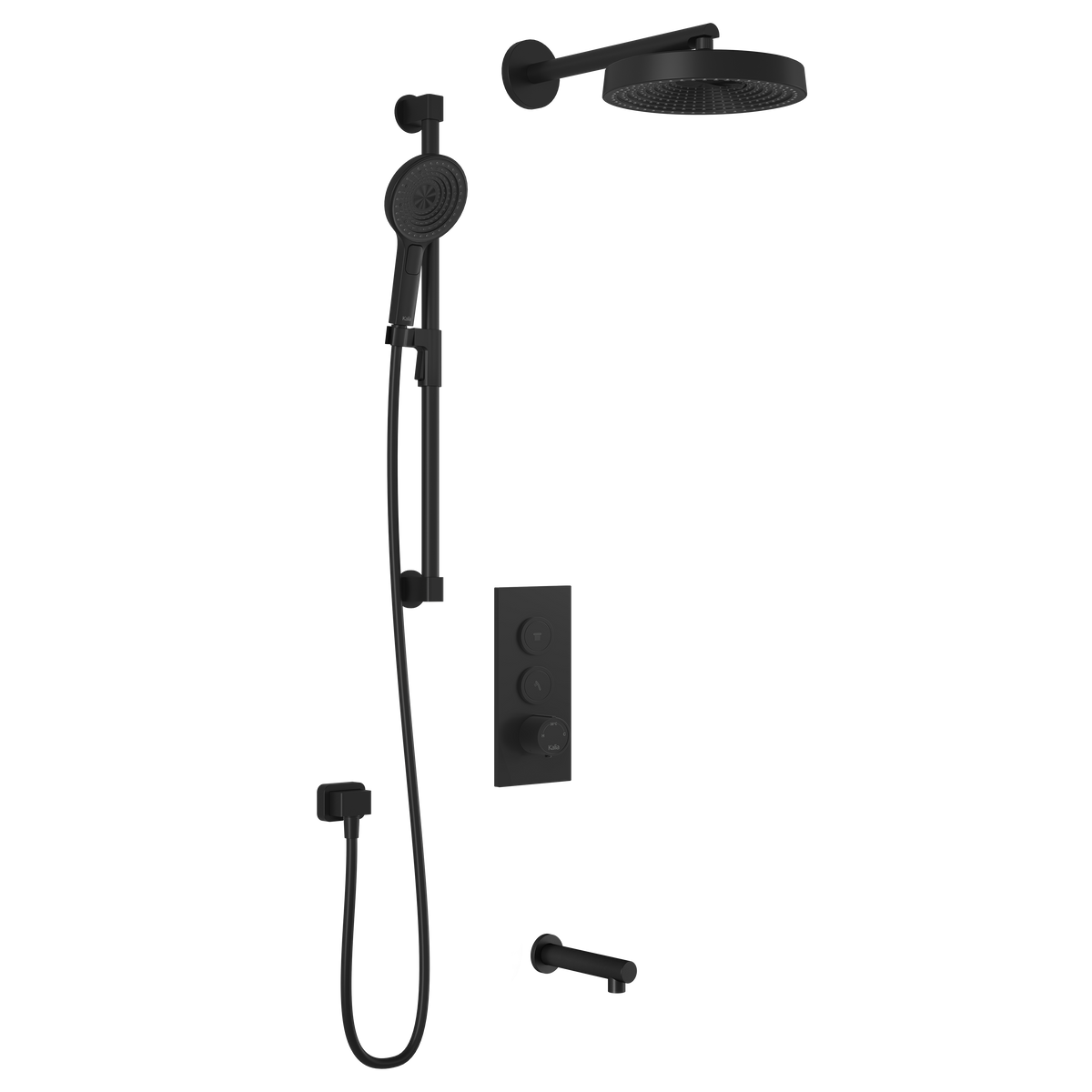Kalia RoundOne TB3 PREMIA (Valve Not Included) : AQUATONIK T/P Push-Button Shower System with Wallarm Matte Black BF2067-160-200