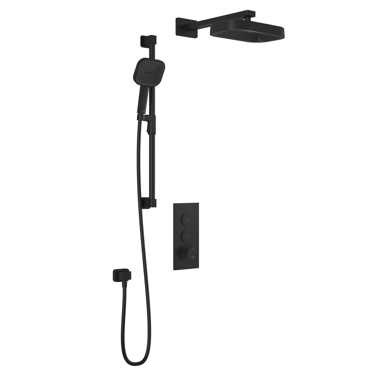 Kalia SquareOne TB2 PREMIA : AQUATONIK T/P Push-Button Shower System with Wallarm Matte Black BF2068-160-200