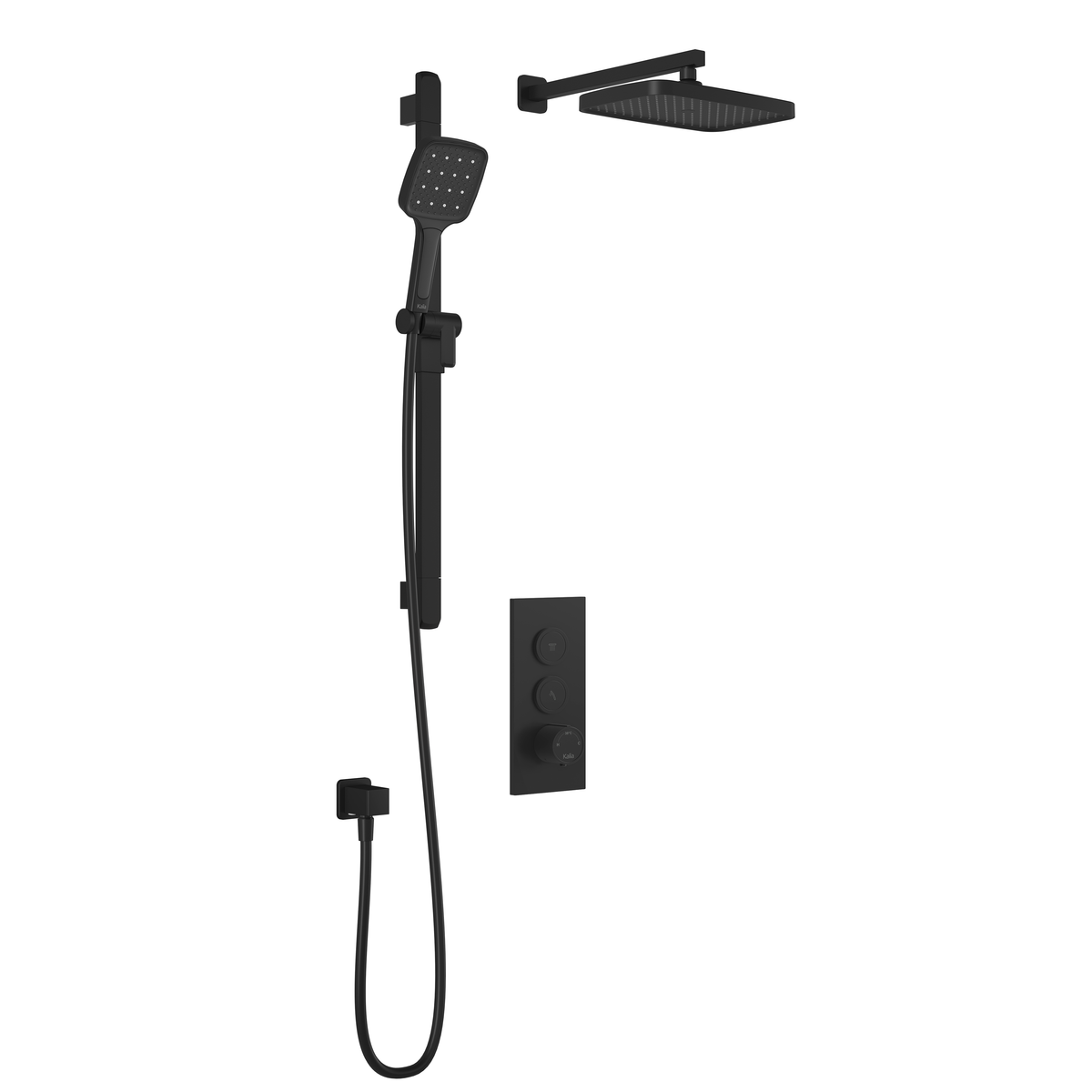 Kalia SquareOne TB2 PLUS (Valve Not Included) : AQUATONIK T/P Push-Button Shower System with Wallarm Matte Black BF2069-160-100