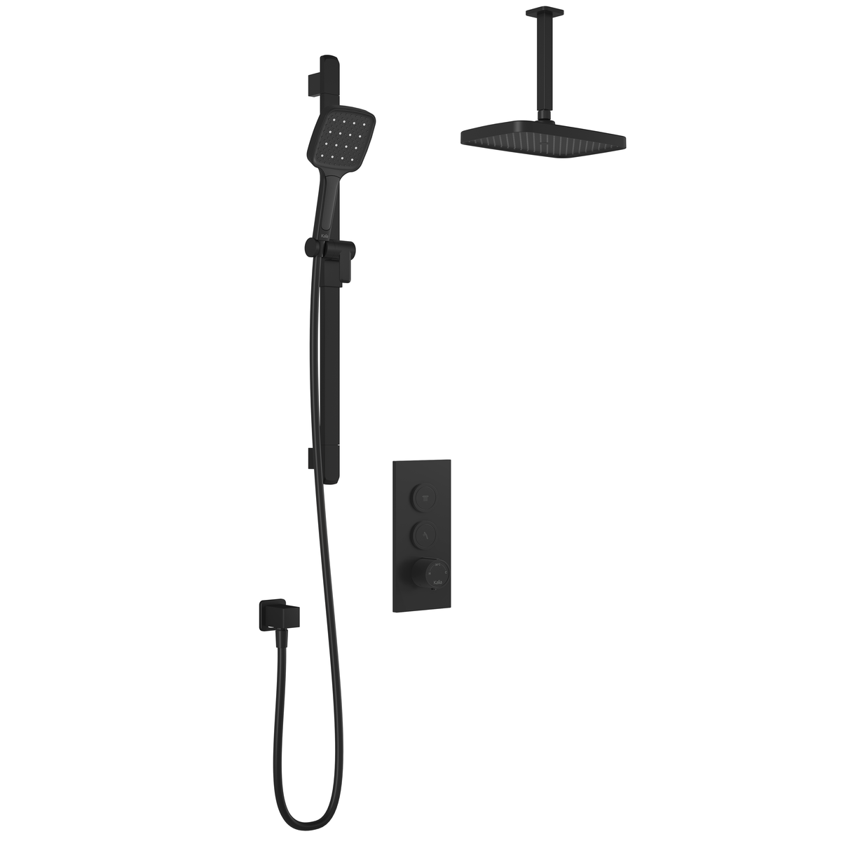 Kalia SquareOne TB2 PLUS (Valve Not Included) : AQUATONIK T/P Push-Button Shower System with Vertical Ceiling Arm Matte Black BF2069-160-101