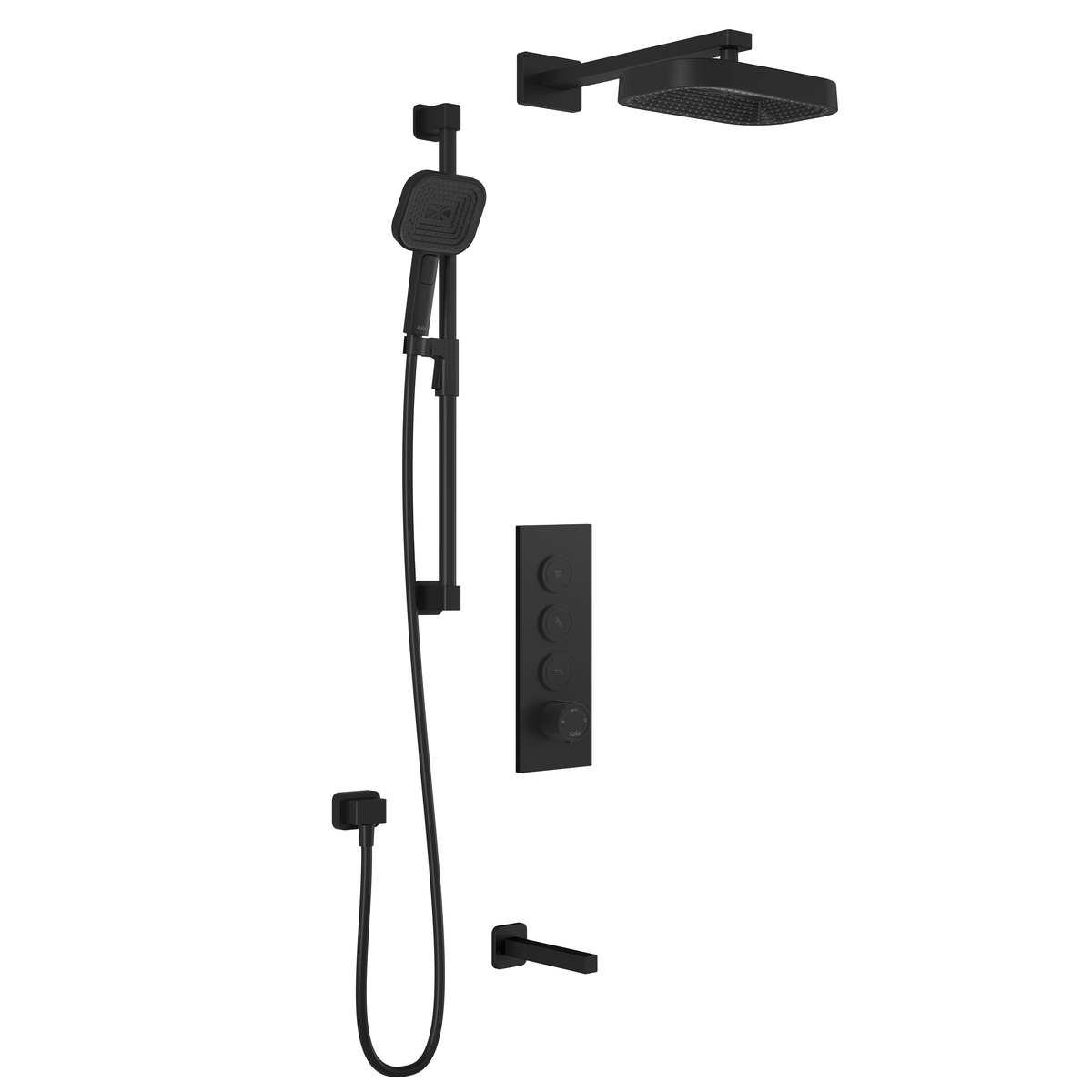 Kalia SquareOne TB3 PREMIA : AQUATONIK T/P Push-Button Shower System with Wallarm Matte Black BF2070-160-200