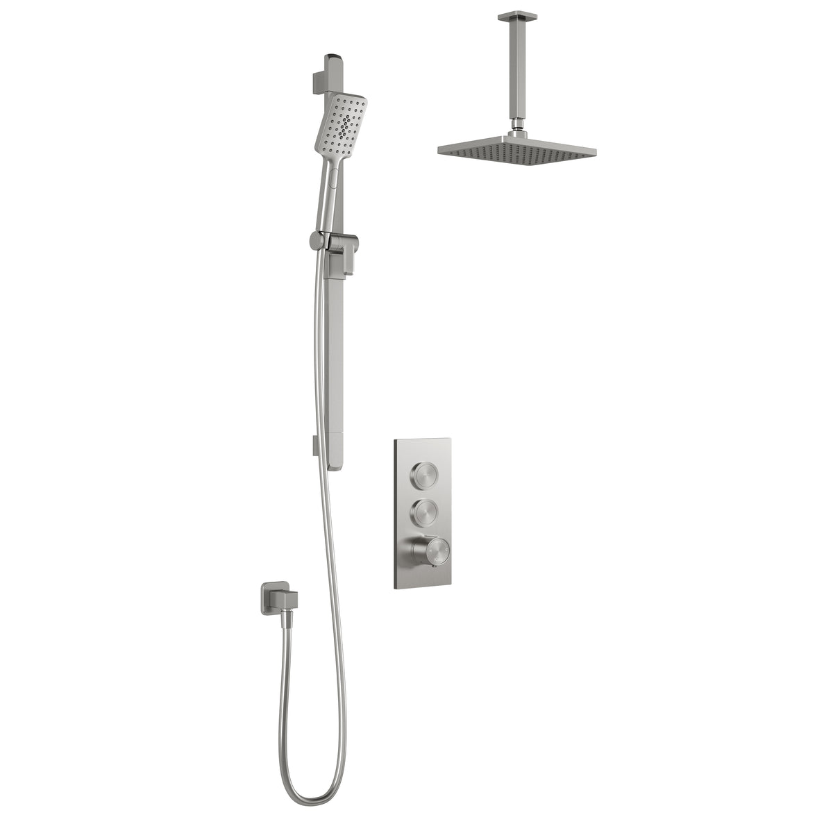 Kalia MOROKA TB2 (Valve Not Included) : AQUATONIK T/P Push-Button Shower System with Vertical Ceiling Arm Pure Nickel BF2096-125-001