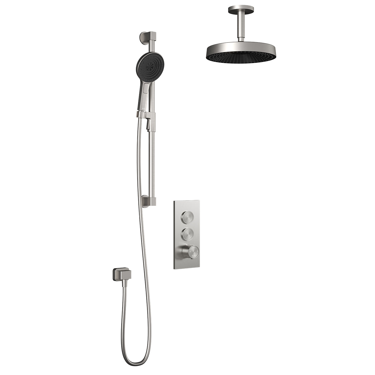 Kalia MOROKA TB2 PREMIA (Valve Not Included) : AQUATONIK T/P Push-Button Shower System with Vertical Ceiling Arm Pure Nickel BF2096-125-201