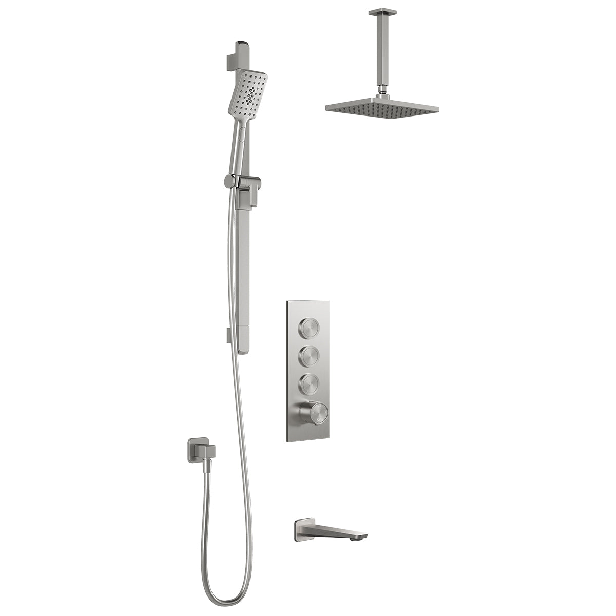 Kalia MOROKA TB3 (Valve Not Included) : AQUATONIK T/P Push-Button Shower System with Vertical Ceiling Arm Pure Nickel BF2098-125-001