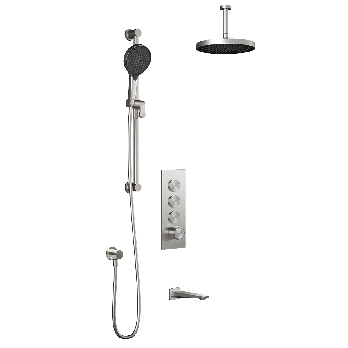 Kalia MOROKA TB3 PLUS (Valve Not Included) : AQUATONIK T/P Push-Button Shower System with Vertical Ceiling Arm Pure Nickel BF2098-125-101