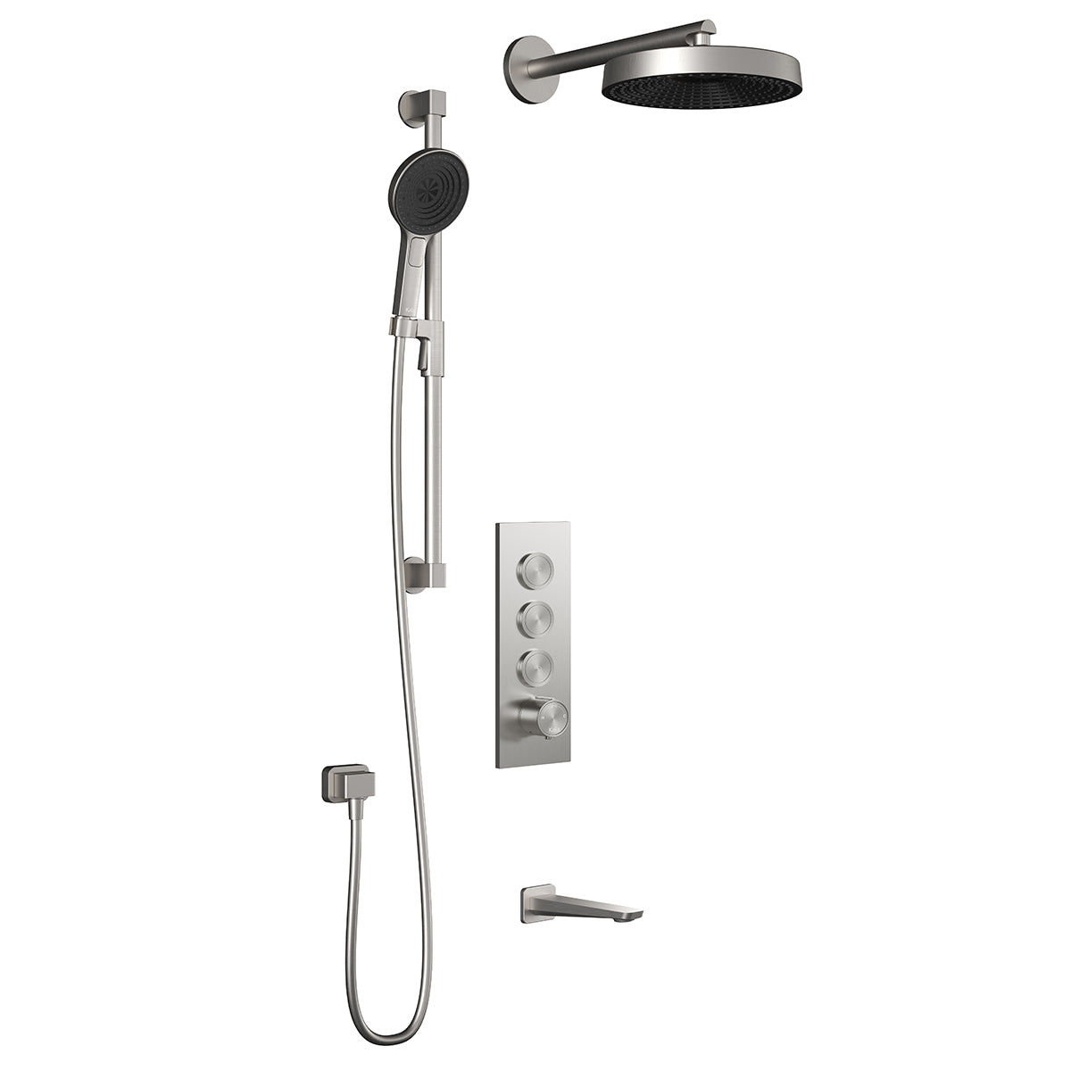 Kalia MOROKA TB3 PREMIA (Valve Not Included) : AQUATONIK T/P Push-Button Shower System with Wallarm Pure Nickel BF2098-125-200