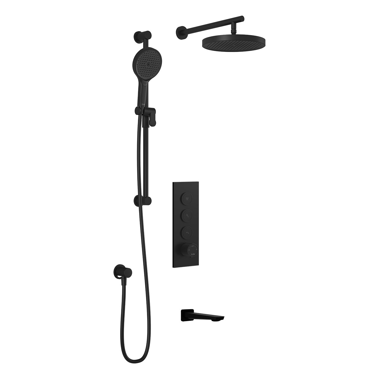 Kalia MOROKA TB3 PLUS (Valve Not Included) : AQUATONIK T/P Push-Button Shower System with Wallarm Matte Black BF2098-160-100
