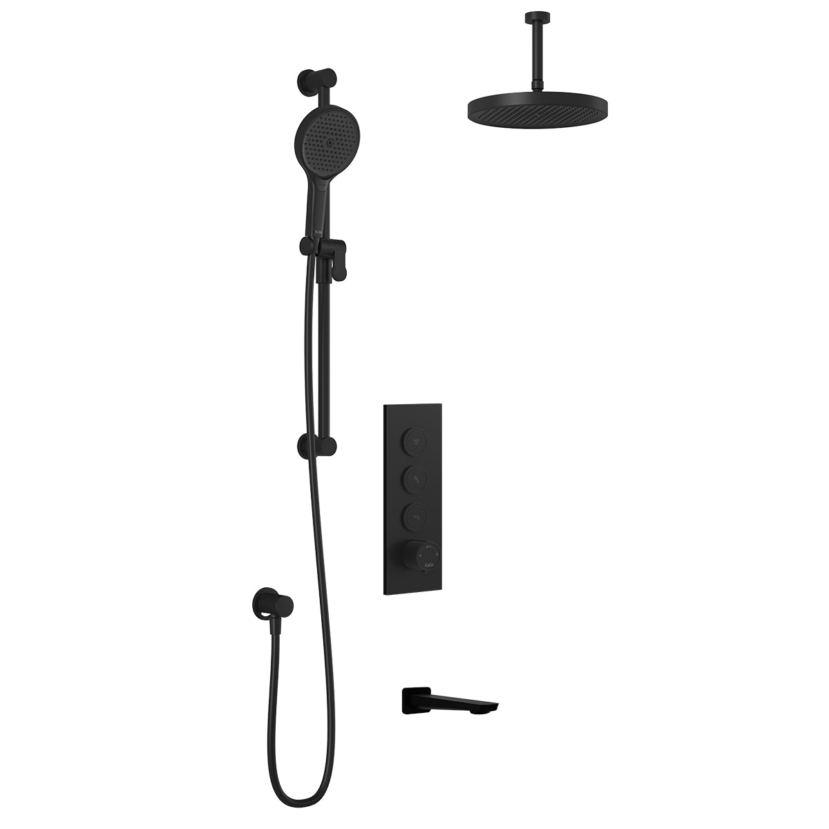 Kalia MOROKA TB3 PLUS (Valve Not Included) : AQUATONIK T/P Push-Button Shower System with Vertical Ceiling Arm Matte Black BF2098-160-101