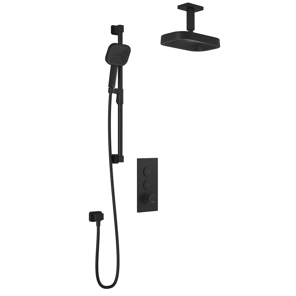 Kalia KAREO TB2 PREMIA : AQUATONIK T/P Push-Button Shower System with Vertical Ceiling Arm Matte Black BF2099-160-201