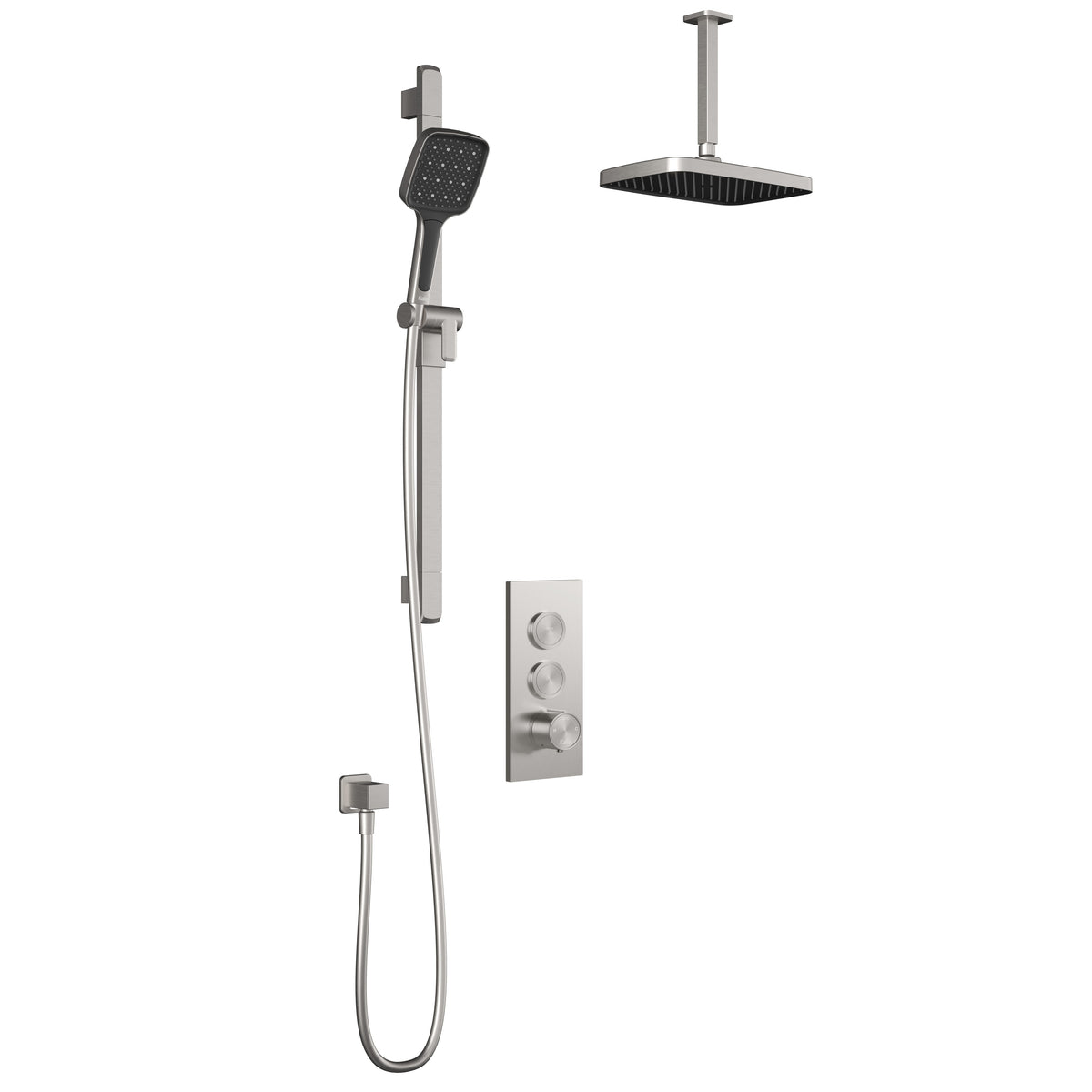 Kalia KAREO TB3 PLUS (Valve Not Included) : AQUATONIK T/P Push-Button Shower System with Vertical Ceiling Arm Pure Nickel BF2102-125-101